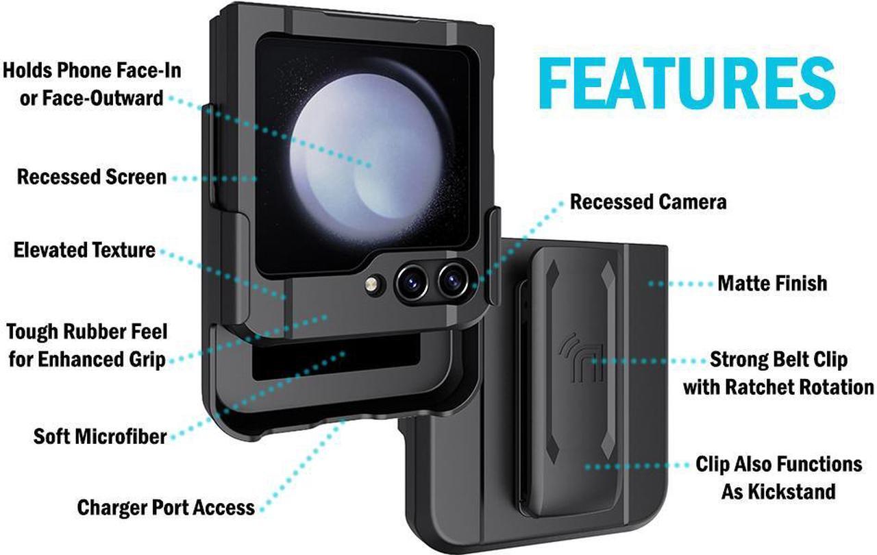 Alt view image 7 of 7 - Rugged Phone Case and Belt Clip Holster for Samsung Galaxy Z Flip 5 5G - Black