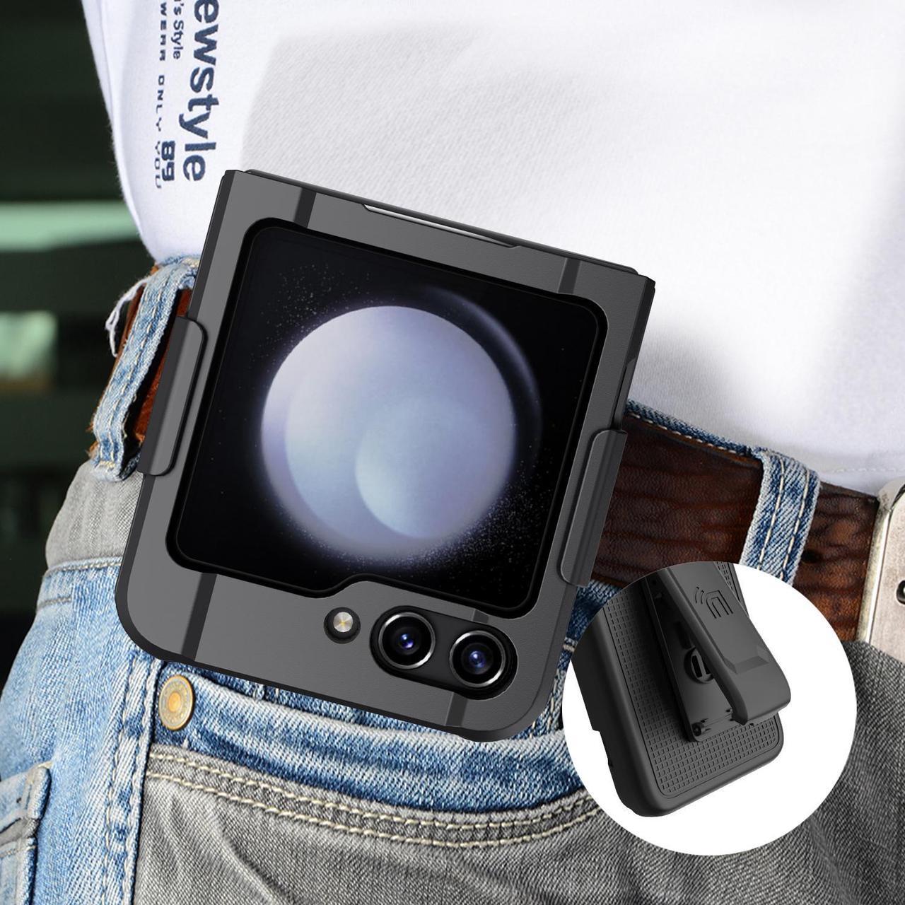 Alt view image 6 of 7 - Rugged Phone Case and Belt Clip Holster for Samsung Galaxy Z Flip 5 5G - Black