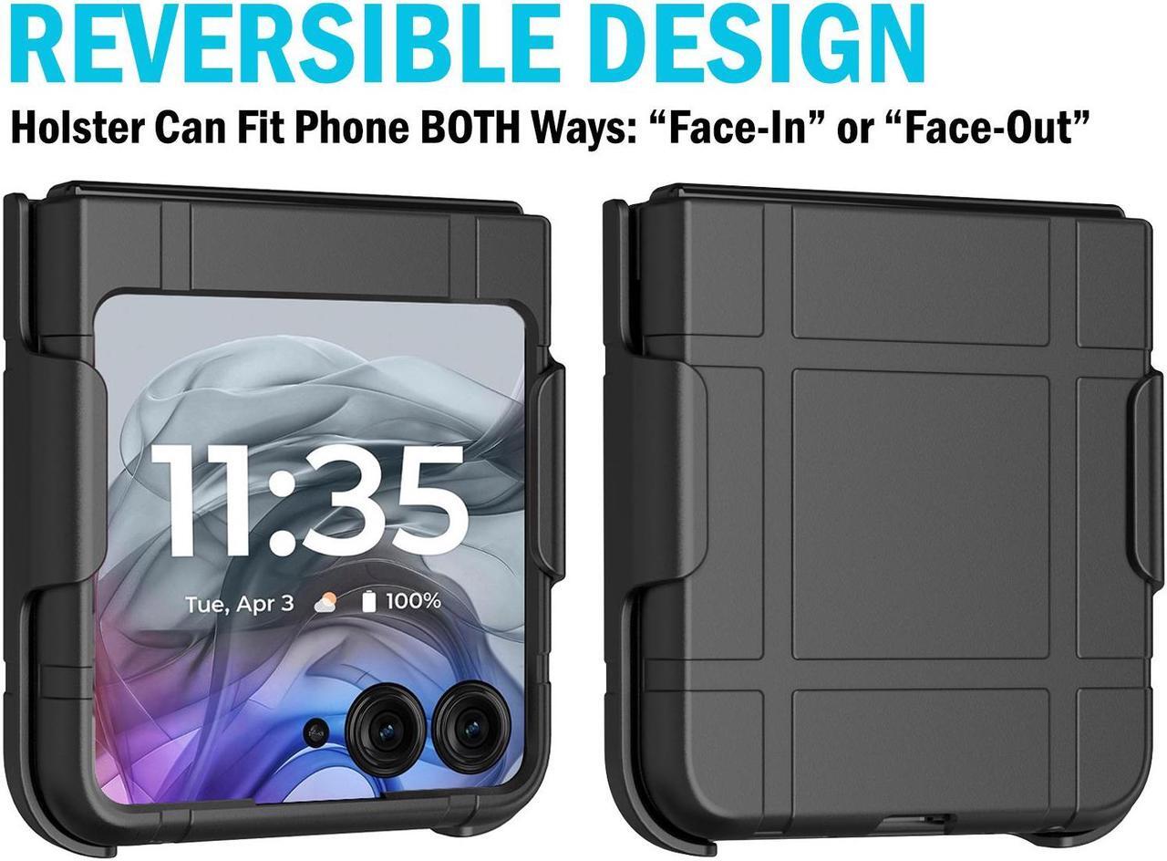 Alt view image 4 of 7 - Hard Case Cover and Belt Clip Holster for Motorola RAZR 2024/2025 Phone - Black
