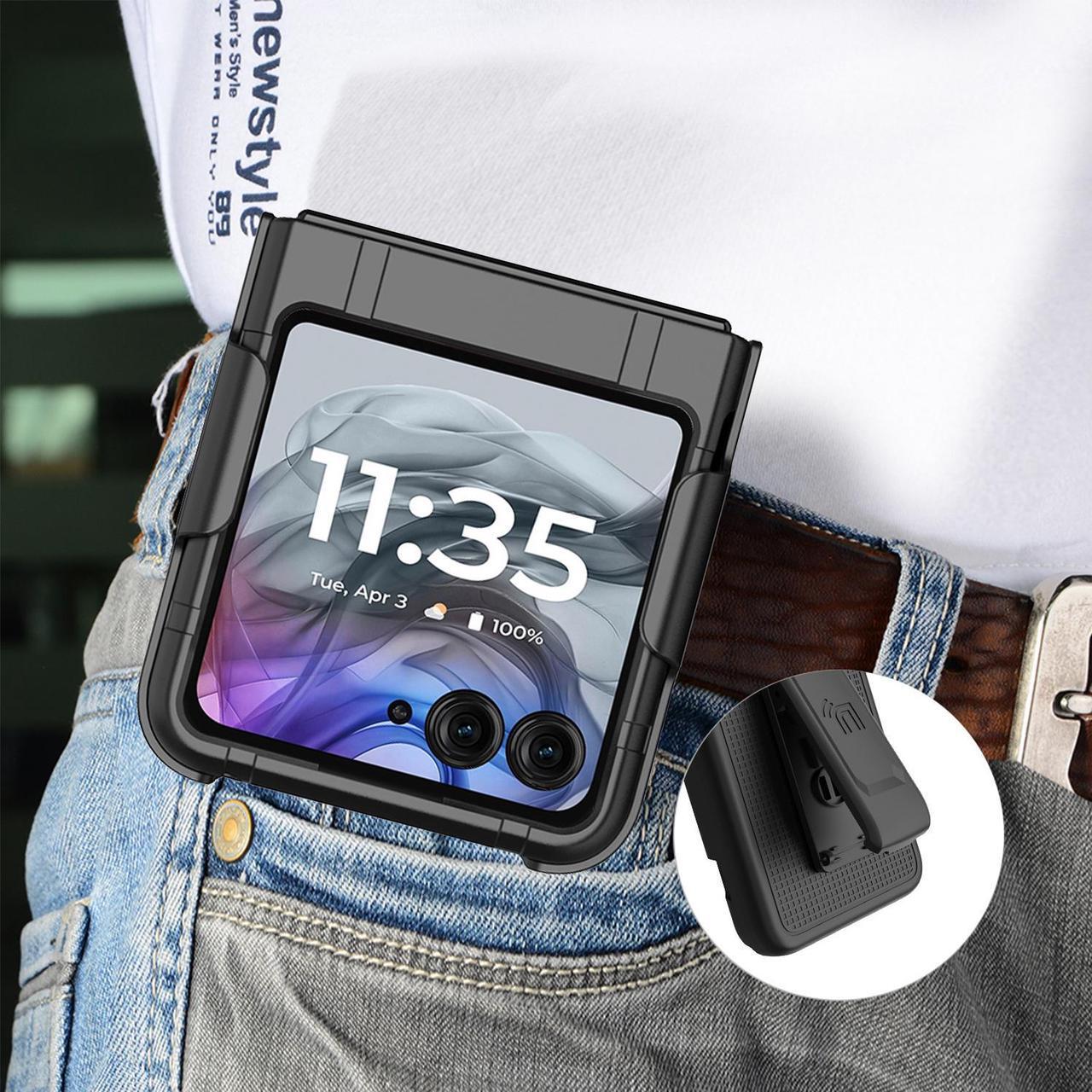 Alt view image 6 of 7 - Hard Case Cover and Belt Clip Holster for Motorola RAZR 2024/2025 Phone - Black