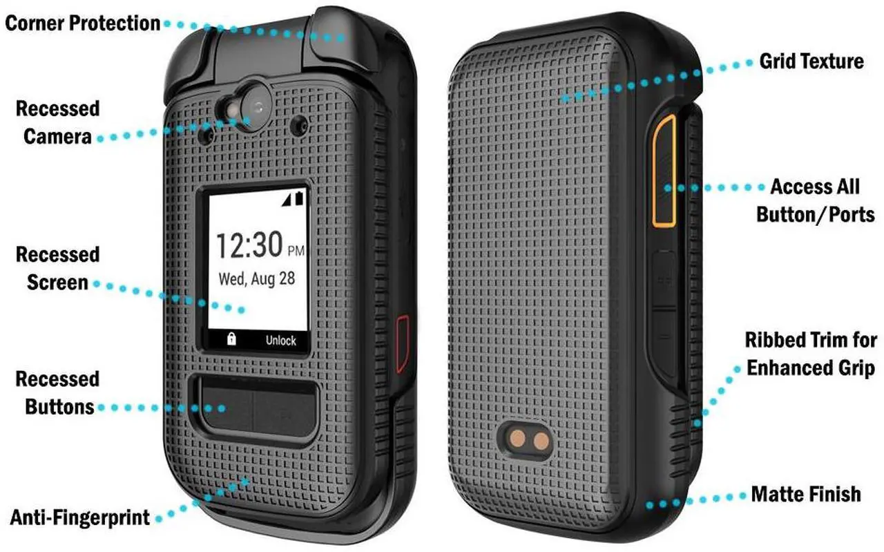 Alt view image 6 of 7 - Grid Texture Hard Shell Case Cover for Sonim XP3 Plus 5G (X320) - Bright Orange