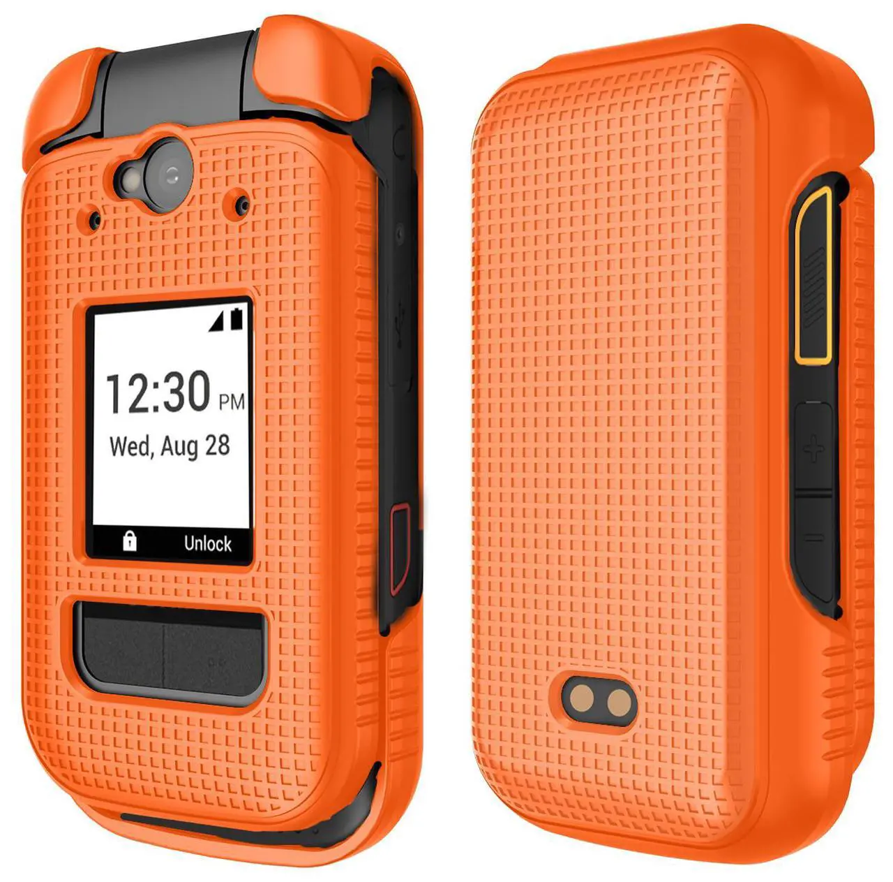 Alt view image 2 of 7 - Grid Texture Hard Shell Case Cover for Sonim XP3 Plus 5G (X320) - Bright Orange