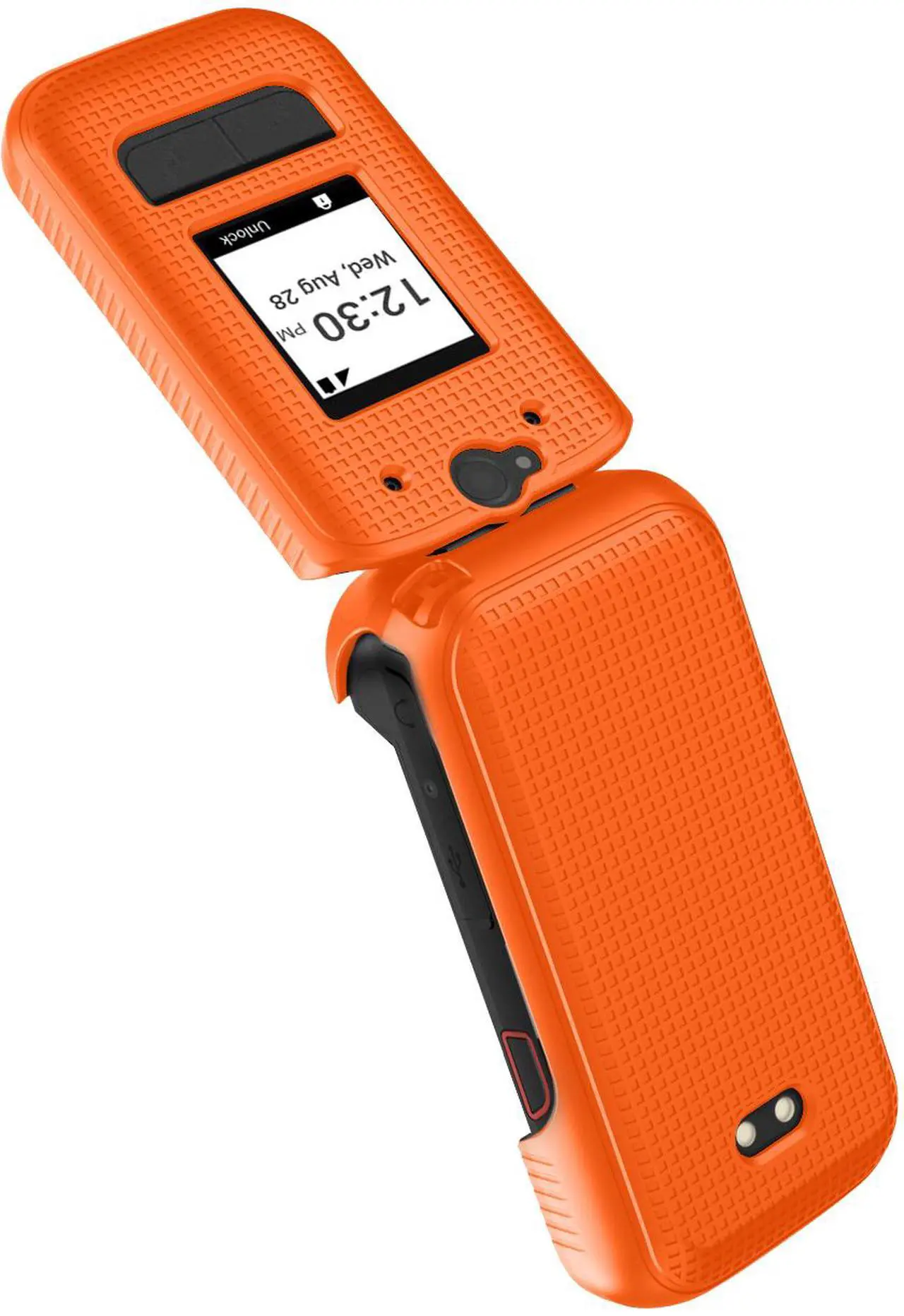 Alt view image 4 of 7 - Grid Texture Hard Shell Case Cover for Sonim XP3 Plus 5G (X320) - Bright Orange