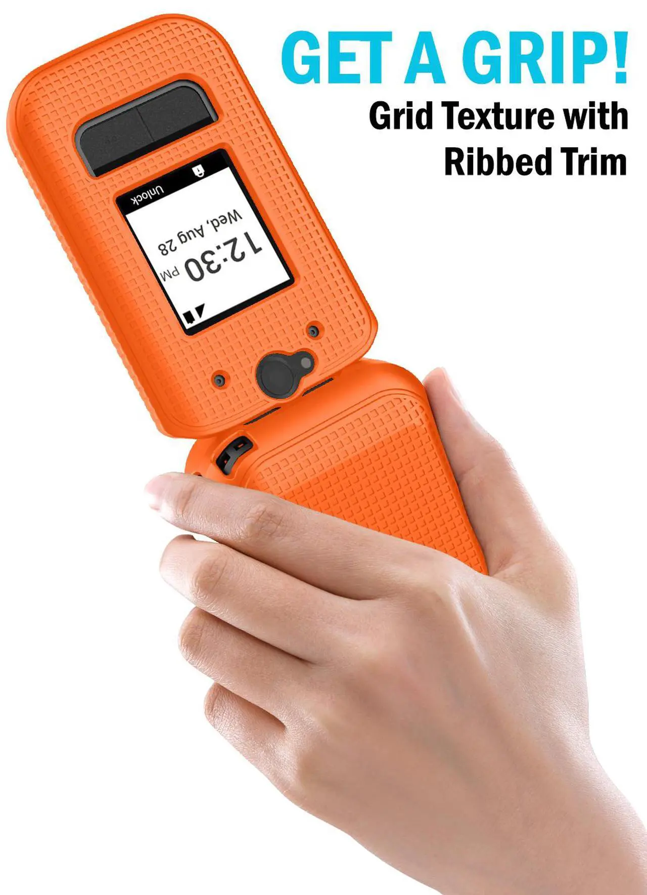 Alt view image 3 of 7 - Grid Texture Hard Shell Case Cover for Sonim XP3 Plus 5G (X320) - Bright Orange