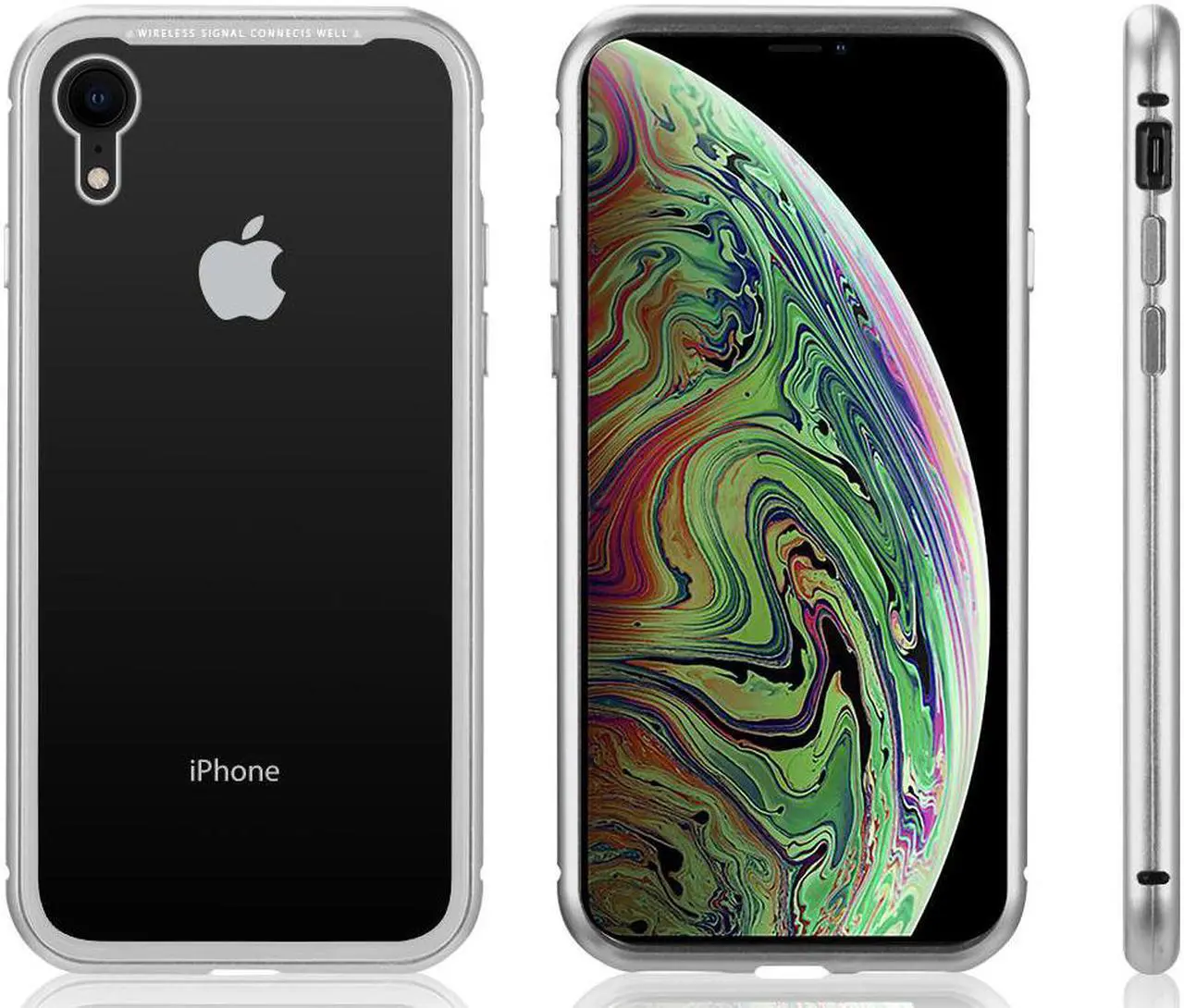 Alt view image 2 of 7 - Silver Magnetic Snap Case Cover Clear Tempered Glass Back for iPhone XR 10R 6.1"