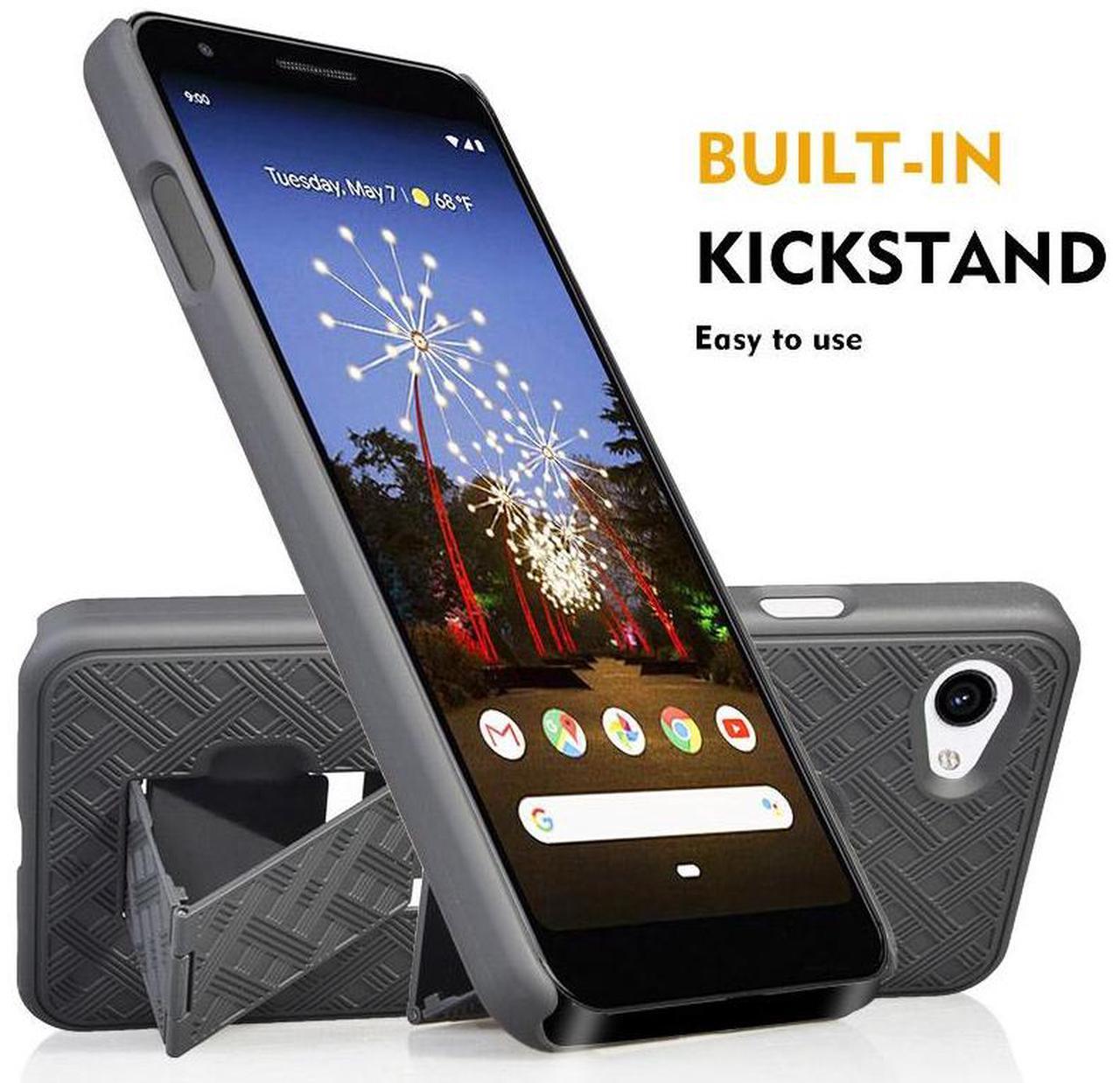 Alt view image 3 of 7 - Black Case Kickstand Cover Belt Clip Holster Combo for Google Pixel 3a XL (3aXL)