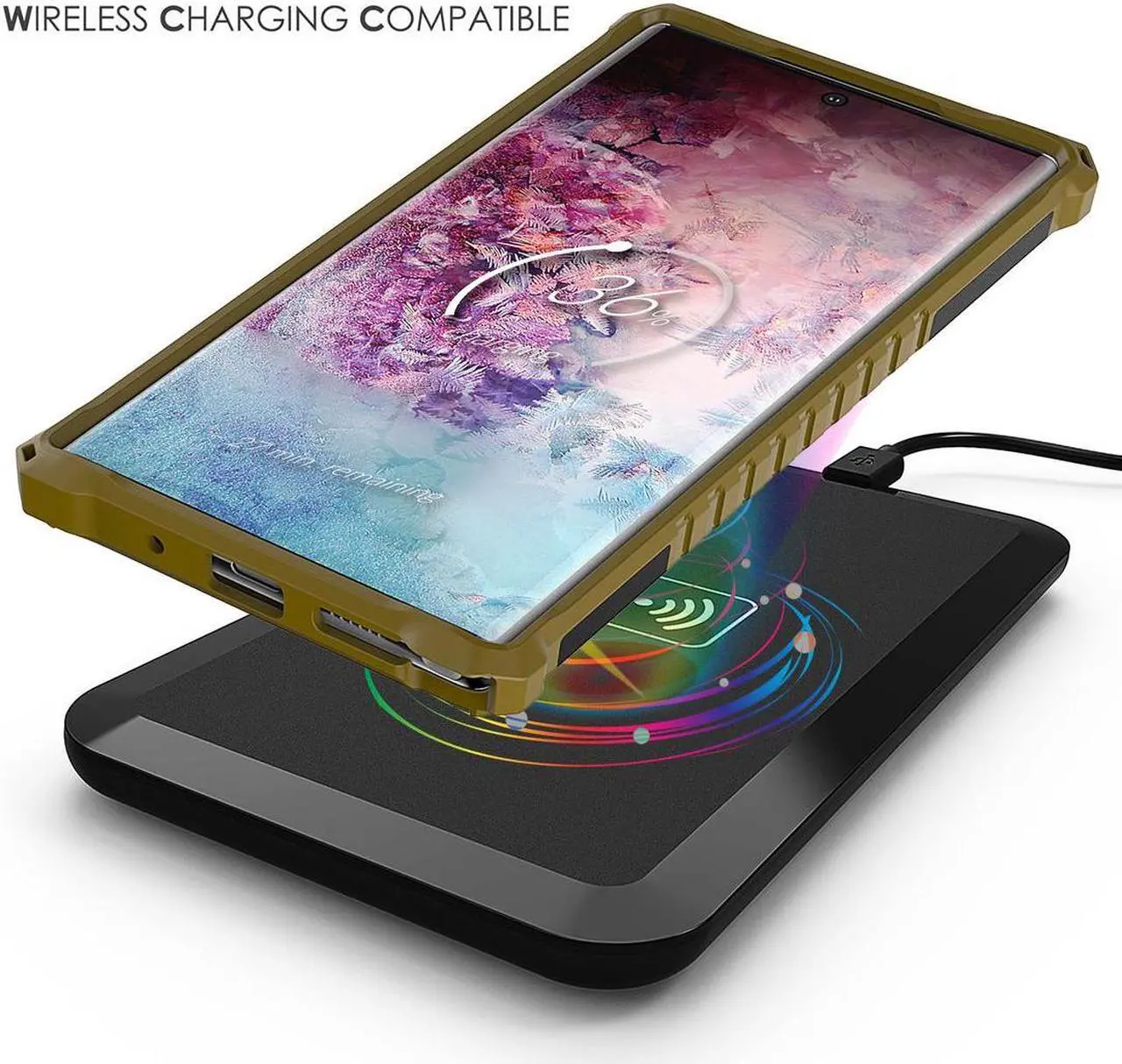 Alt view image 3 of 7 - Brown Rugged Tri-Shield Case Cover Kickstand Wrist Strap for Galaxy Note 10 Plus