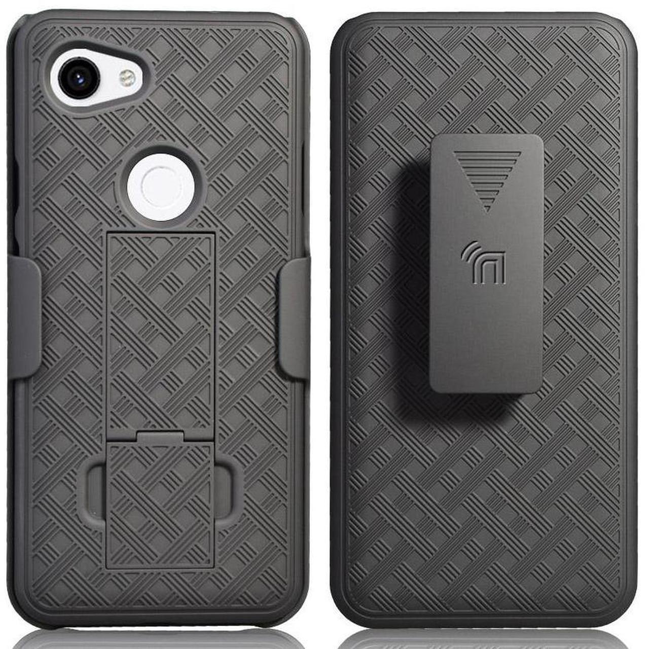 Alt view image 2 of 7 - Black Case Kickstand Cover Belt Clip Holster Combo for Google Pixel 3a XL (3aXL)