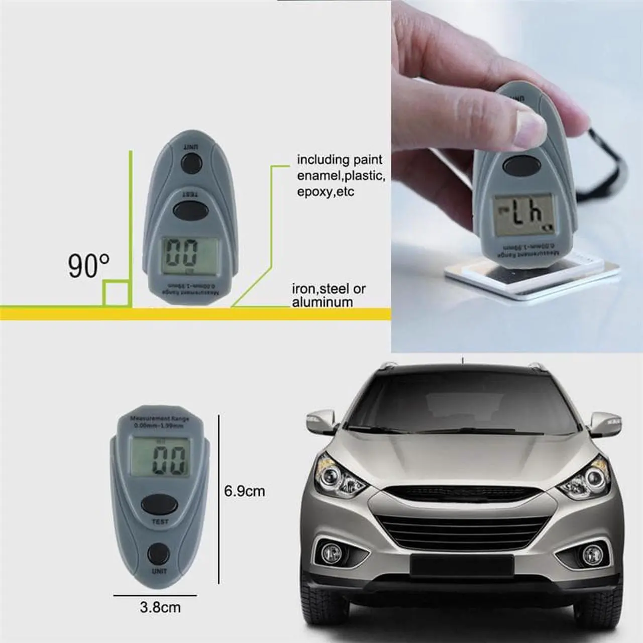 Alt view image 2 of 4 - EM2271 Mini Digital Coating Thickness Gauge Painting Thickness Tester Meter Iron Base Magnetic Zinc Coating Paint with Calibration Sheet