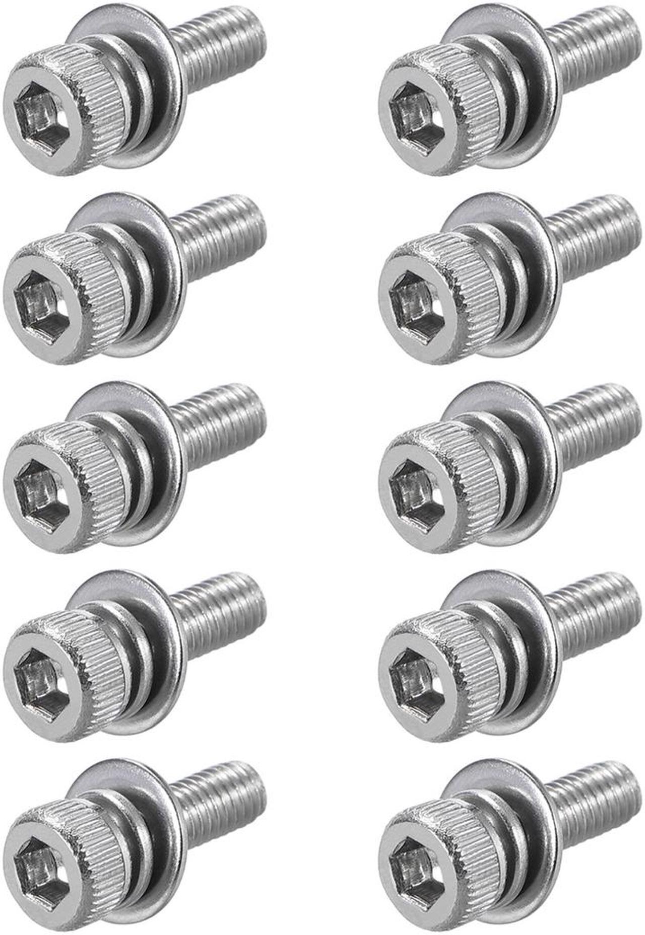 M3 x 8mm Stainless Steel Hex Socket Head Cap Screws Bolts Combine with Spring Washer and Plain Washers 10pcs