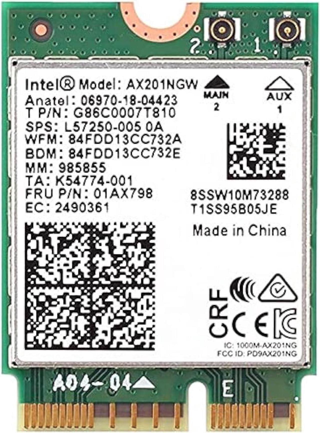 AX201Intel AX201NGW Wi-Fi 6 AX201 Wireless Card - Bluetooth 5.1-2.4 GHz - 5 GHz - M.2 2230-2.4 Gbps - Dual Band (Renewed)