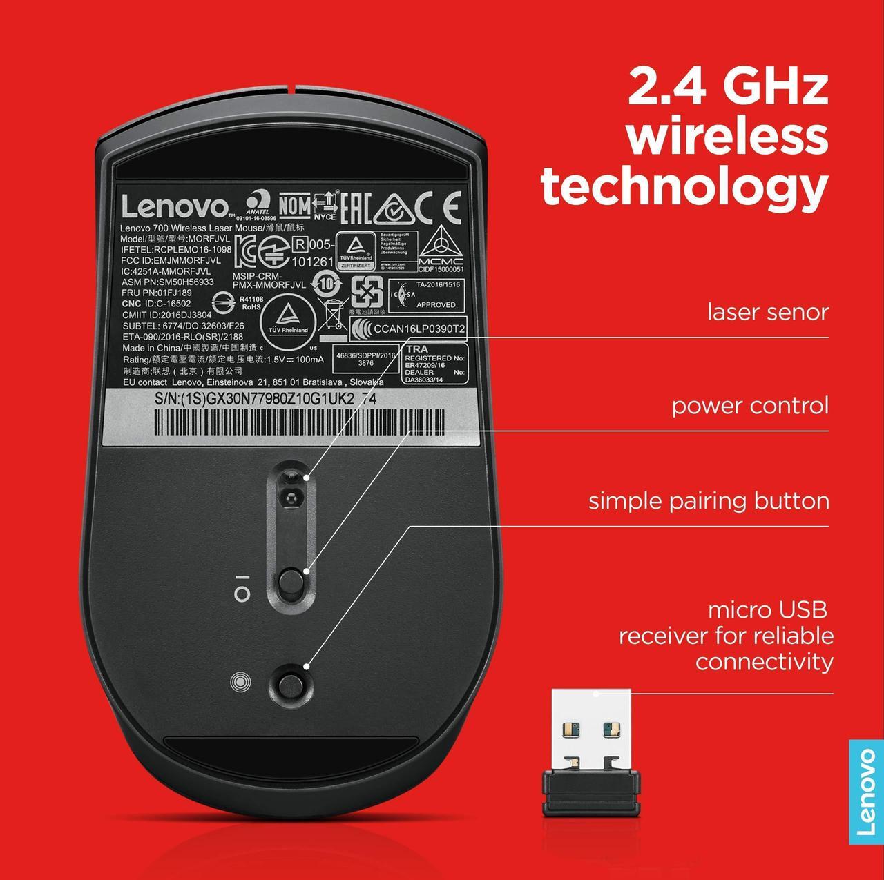 Alt view image 11 of 12 - Lenovo 700 Wireless Laser Mouse