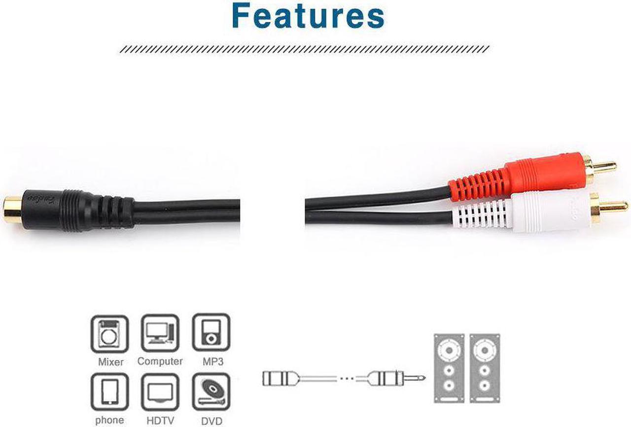 Alt view image 5 of 7 - RCA Female to 2 RCA Male Y-Cable Stereo Audio Cable with OFC Conductor Dual Shielding Gold Plated Metal Shell Flexible PVC Jacket (0.2M/0.5FT)