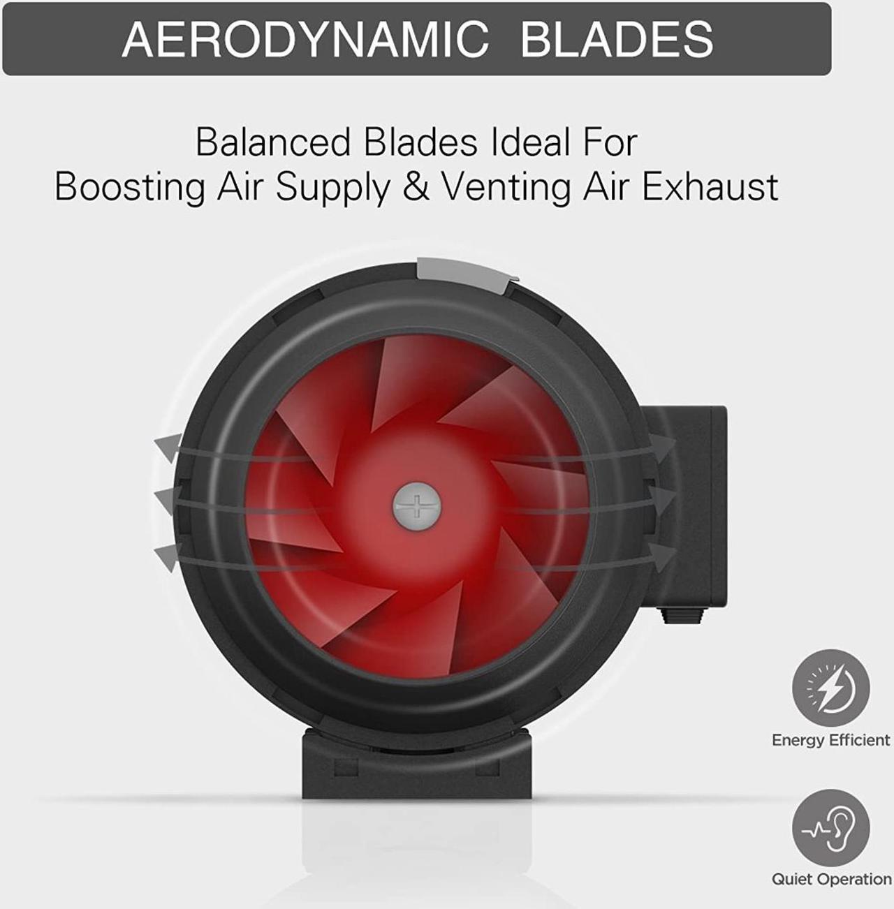 Alt view image 2 of 6 - VIVOHOME 4 Inch 188 CFM Black Round Exhaust Inline Duct Fan with Variable Speed Controller for Indoor Garden Ventilation