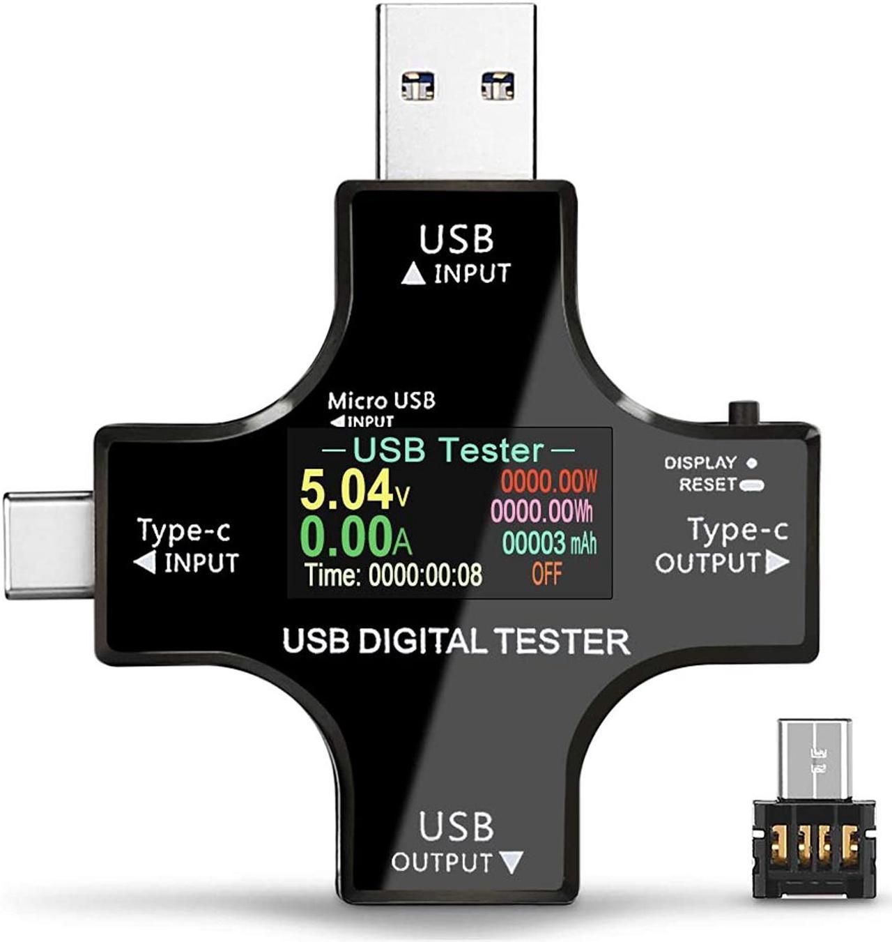 USB Power Meter Testers, Electop Upgrade Multi Functional 2 in 1 Type C USB Tester, LCD Digital Multimeter, Voltage,Current, Power Capacity, Temperature, Working Time Detector (Pack with OTG Adapter)