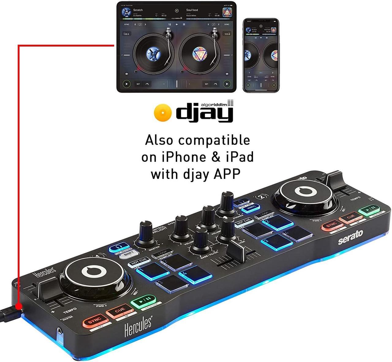 Alt view image 5 of 5 - Hercules DJControl Starlight | Pocket USB DJ Controller with Serato DJ Lite, touch-sensitive jog wheels, built-in sound card and built-in light show