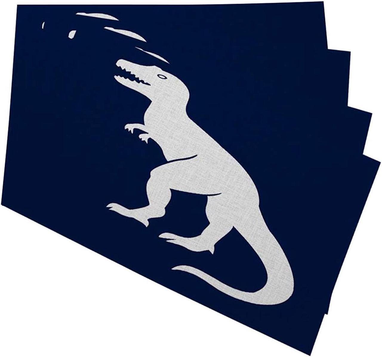 Main image of Mugod Dinosaur Placemats Prehistoric Tyrannosaurus Dinosaur in Navy Paleontologist Decorative Heat Resistant Non-Slip Washable Place Mats for Kitchen Table Mats Set of 4 12"x18"