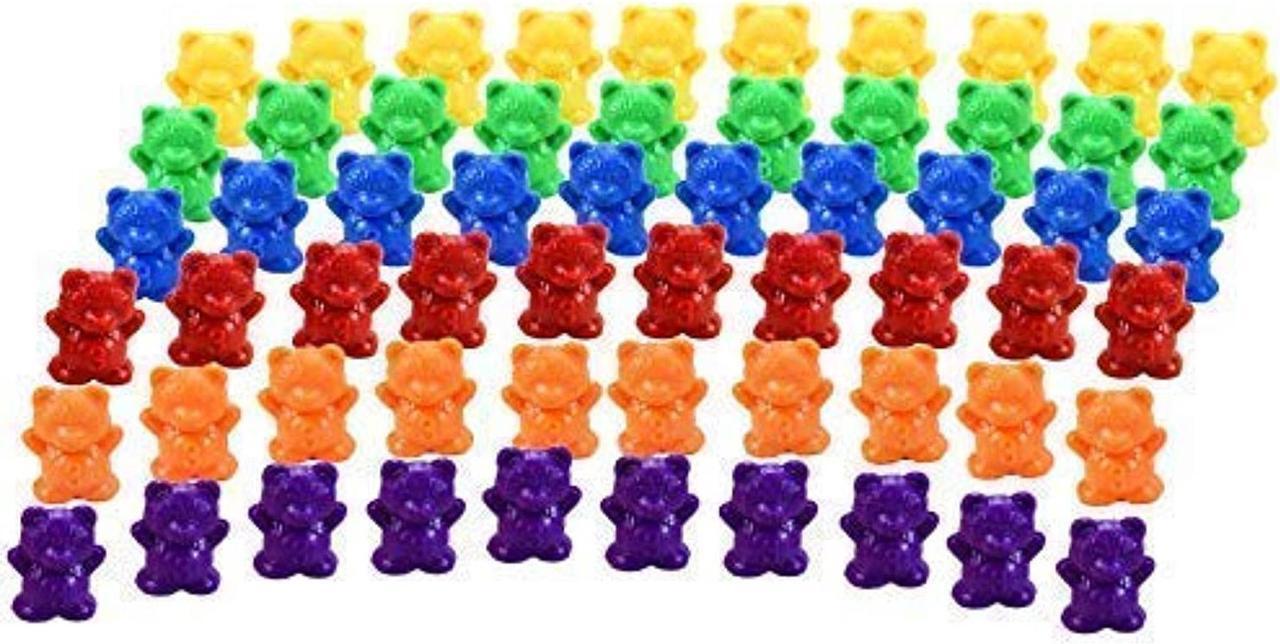 Main image of Timoo Colored Counting Bears, 60 PCS Color Sorting Bears (Green & Purple & Blue & Orange & Red & Yellow)