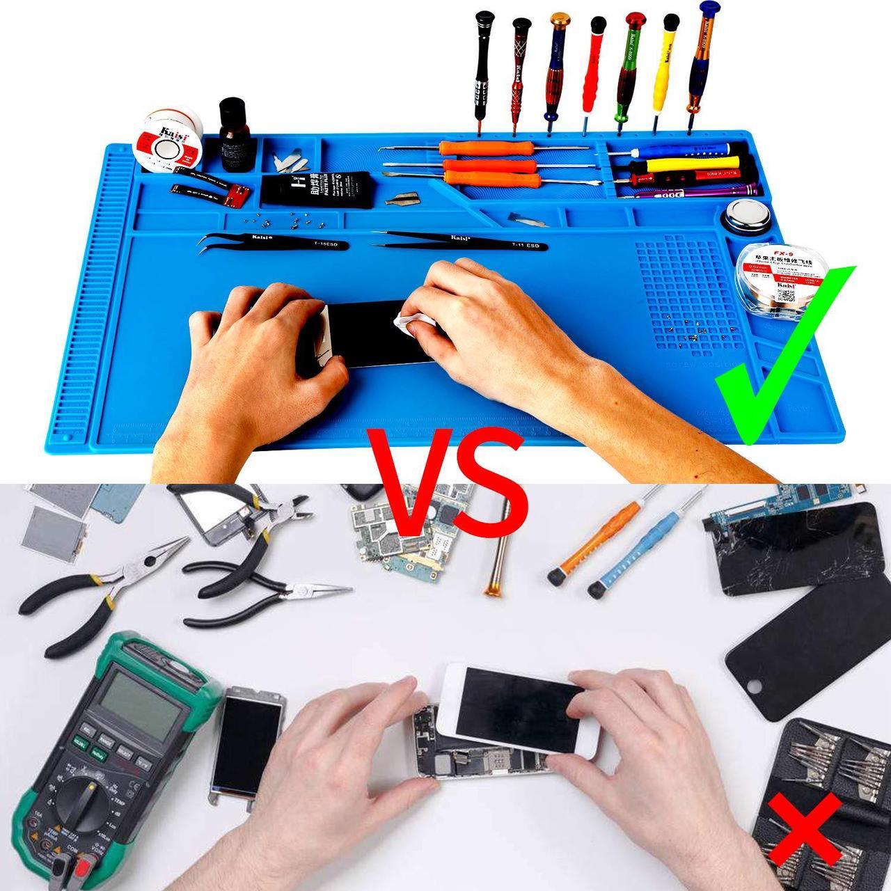 Alt view image 7 of 7 - Kaisi S-180 Large Silicone Soldering Mat Magnetic Repair Work Mat, Heat Resistant Insulation Large Platform Station Pad for Soldering, Electronics, Computer Repair, Size 21.6 x 13.8 inch