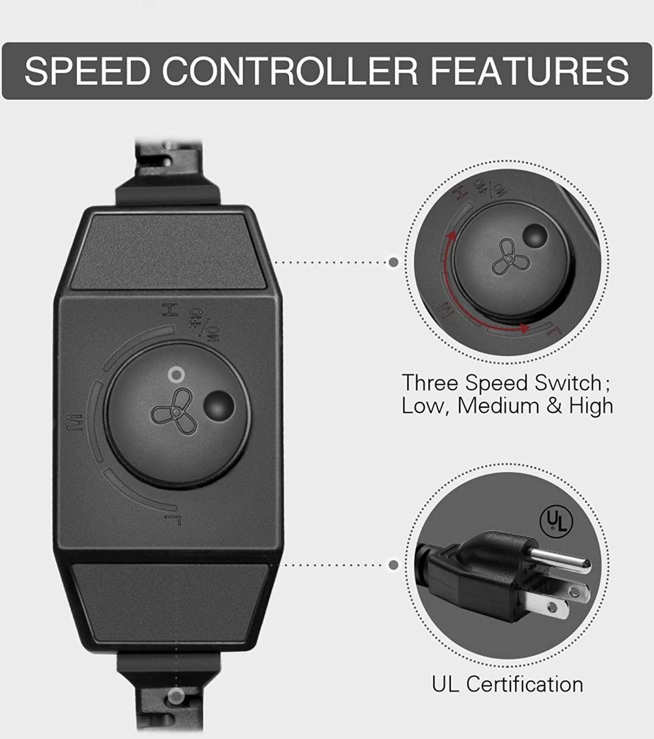 Alt view image 3 of 6 - VIVOHOME 4 Inch 188 CFM Black Round Exhaust Inline Duct Fan with Variable Speed Controller for Indoor Garden Ventilation