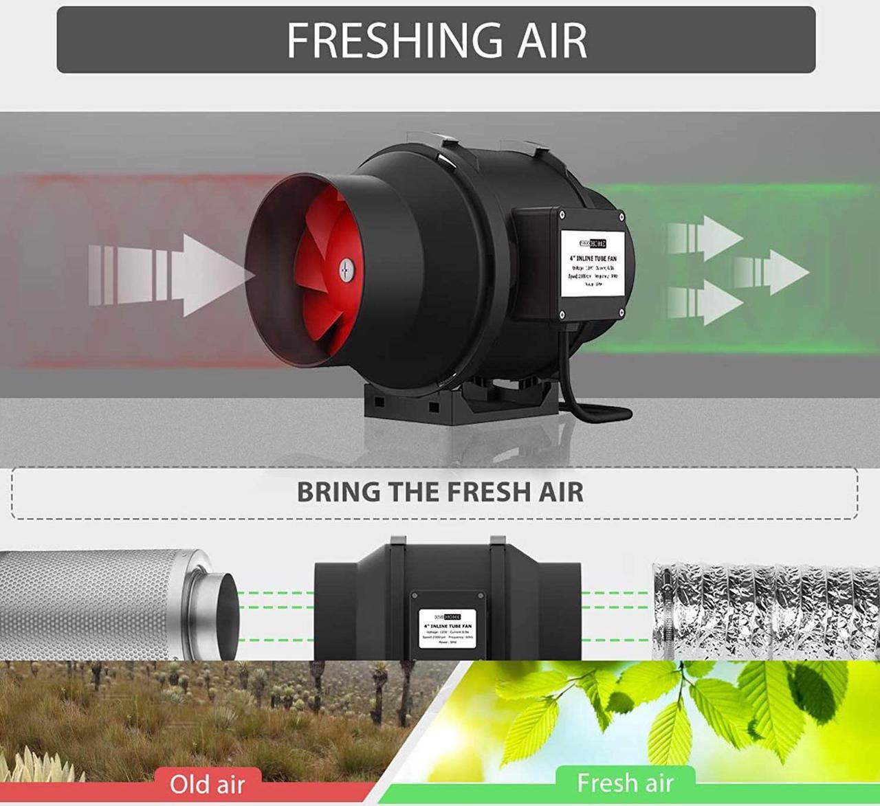 Alt view image 4 of 6 - VIVOHOME 4 Inch 188 CFM Black Round Exhaust Inline Duct Fan with Variable Speed Controller for Indoor Garden Ventilation
