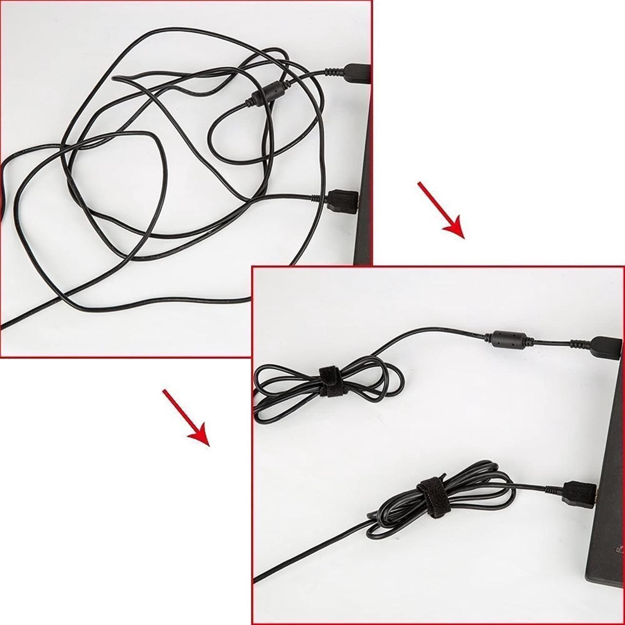 Alt view image 2 of 7 - 60 PCS Black Cable Management Ties,Viaky 6" Inches (15cm) Reusable Self-Gripping Cord Straps Fastening Microfiber Cloth Hook and Loop Cord Ties, Organize Wires, Cord Organizer for Desks and Workshop