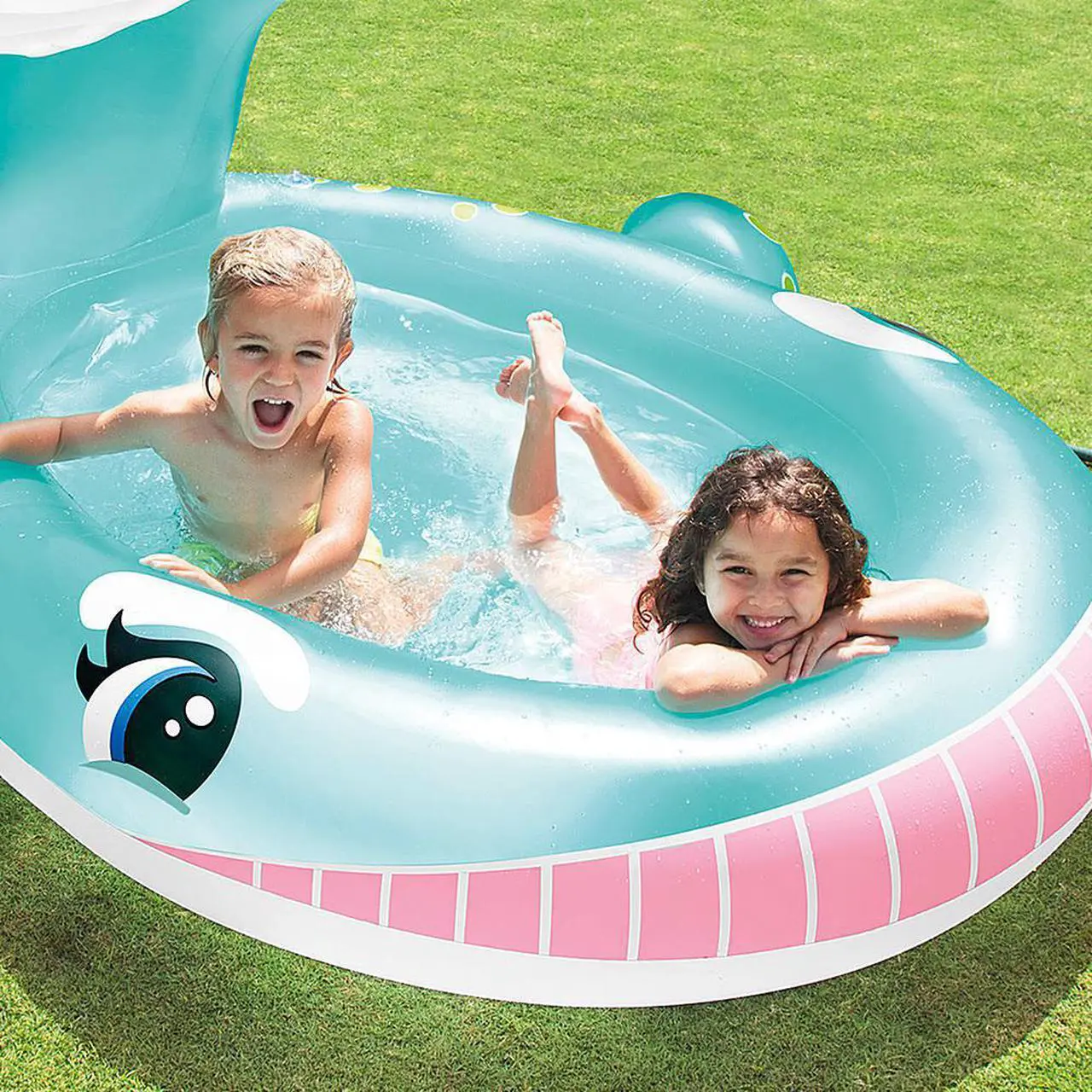 Alt view image 8 of 10 - Intex 57440EP 79" x 77" x 36" Inflatable Whale Spray Kiddie Pool for Kids 2+