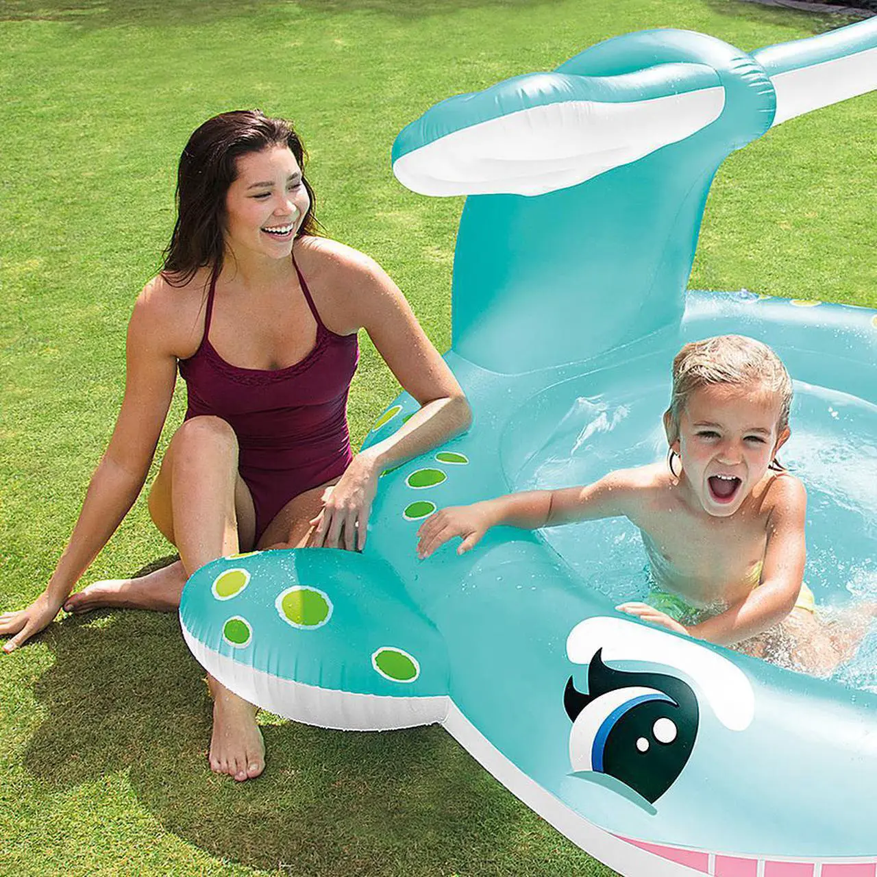Alt view image 10 of 10 - Intex 57440EP 79" x 77" x 36" Inflatable Whale Spray Kiddie Pool for Kids 2+