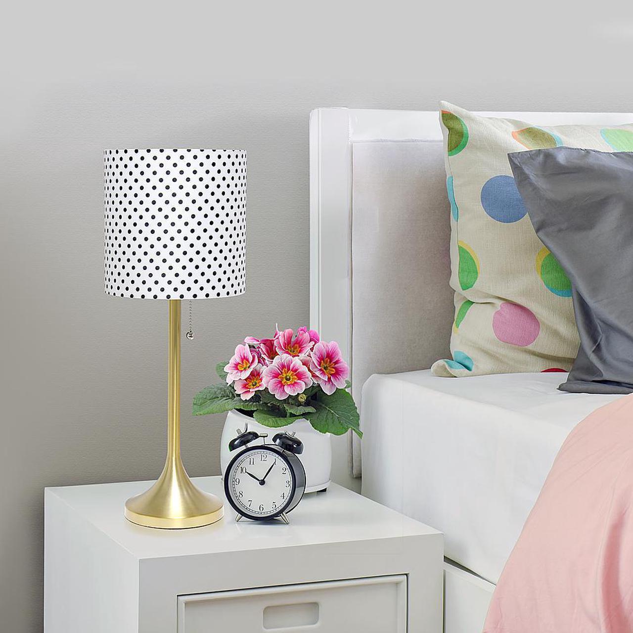 Alt view image 17 of 20 - Simple Designs Gold Tapered Table Lamp with Polka Dot Fabric Drum Shade
