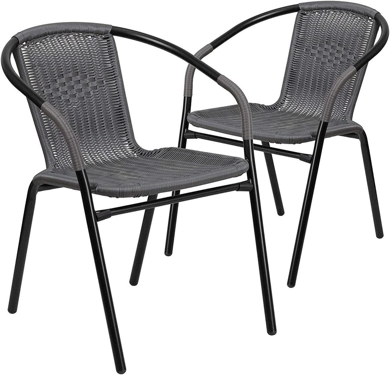 Alt view image 10 of 15 - Lila 2 Pack Gray Rattan Indoor-Outdoor Restaurant Stack Chair