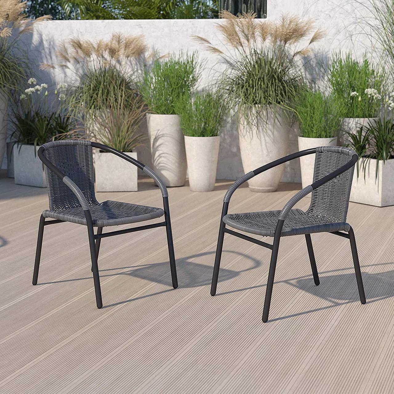 Alt view image 9 of 15 - Lila 2 Pack Gray Rattan Indoor-Outdoor Restaurant Stack Chair