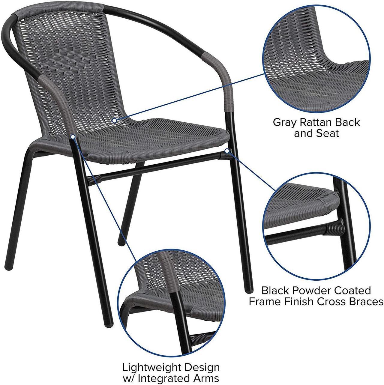 Alt view image 14 of 15 - Lila 2 Pack Gray Rattan Indoor-Outdoor Restaurant Stack Chair