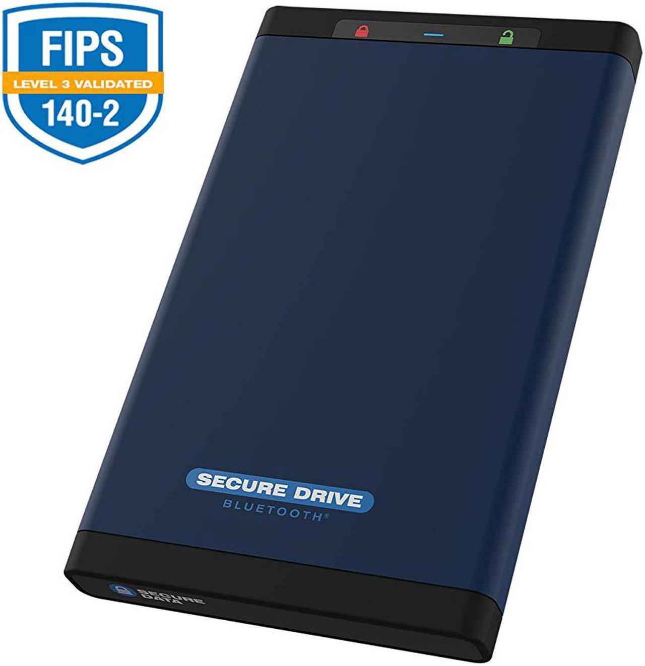 SecureData SecureDrive BT 500GB SSD FIPS 140-2 Level 3 Validated 256-Bit Hardware Encrypted External Portable  USB 3.0 - Secure Wireless Unlock via Mobile App