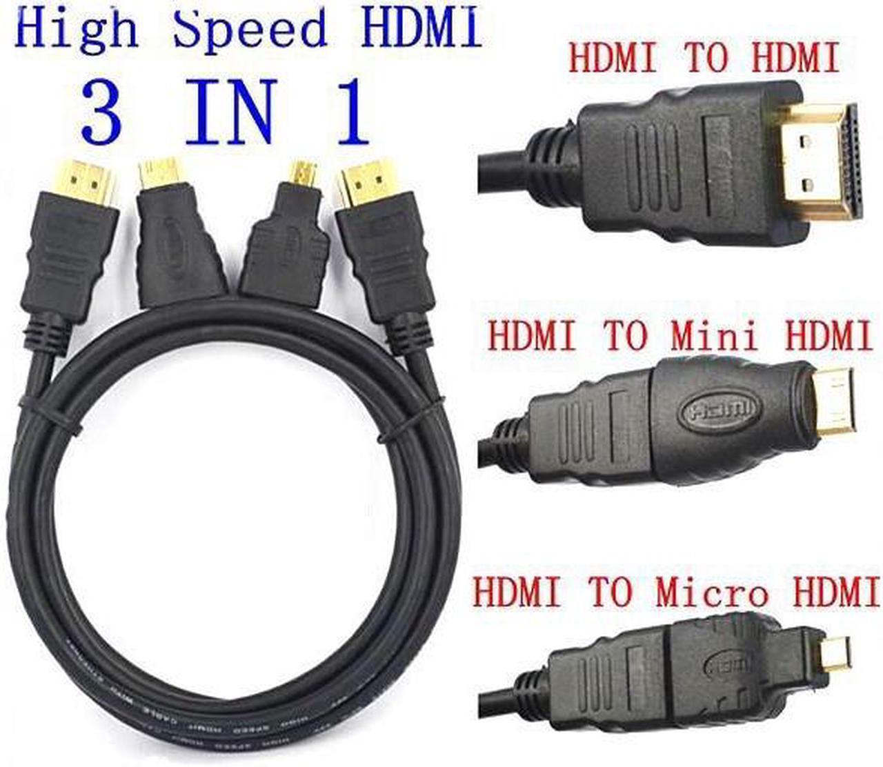 1.5M V1.4 HD 3 In 1 HDMI TO HDMI Mini HDMI Micro HDMI Cable  Adapter Converter for Xbox 360 HDTV 1080P Mobile