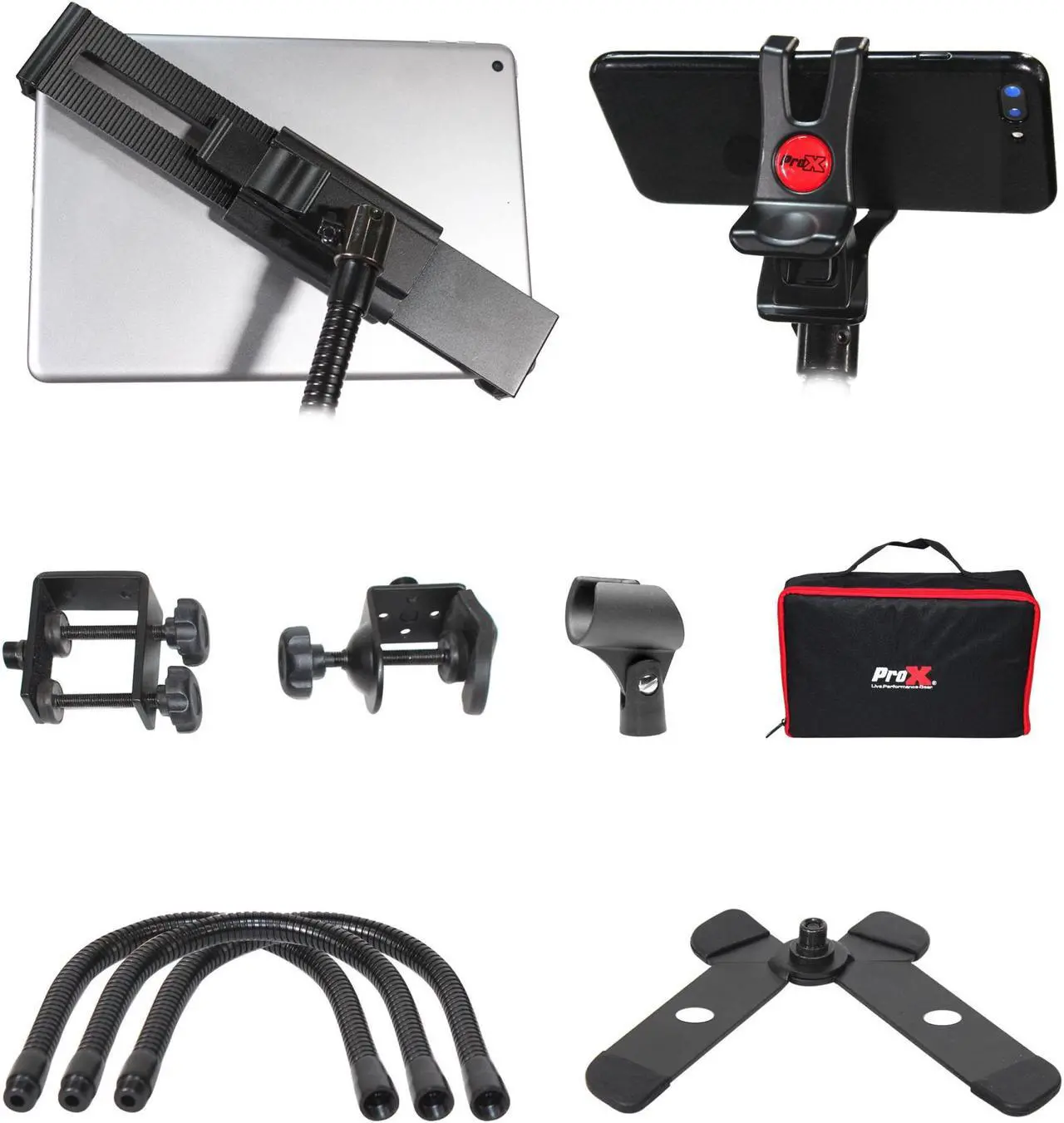 Alt view image 3 of 13 - ProX X-MOBITCP20 Mobi Buddy Hands Free Tablet Mobile Device Clip Kit DJ Cellphone holder Selfie Stick Table Stand Tripod Clamp and Case