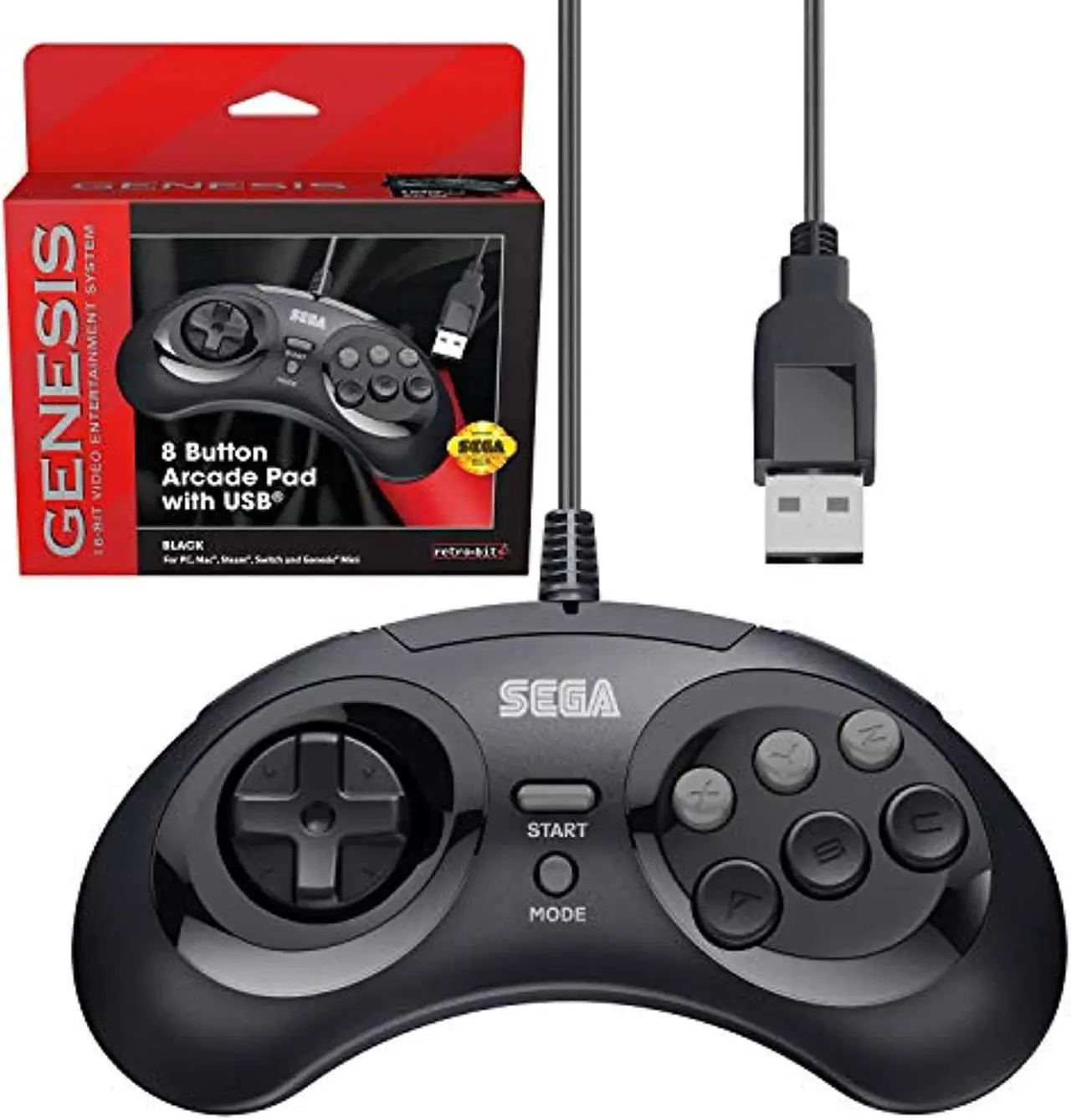Alt view image 9 of 14 - Retro-Bit Official Sega Genesis 8-Button Arcade Pad- USB Port - Black - PC/Mac