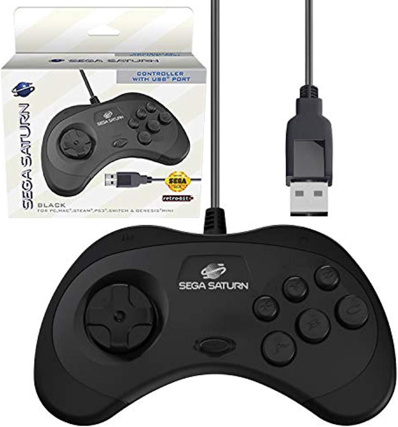 Alt view image 9 of 11 - Retro-Bit Official Sega Saturn USB Controller Pad for PC, Mac, Steam, RetroPie, Raspberry Pi - USB Port - Black