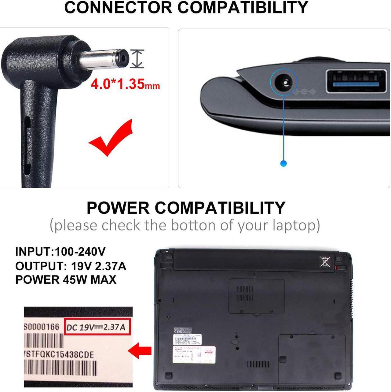 Alt view image 3 of 7 - SOLICE 19V 2.37A 45W Laptop Power AC Adapter Charger for Asus Zenbook UX305 UX21A UX32A Series Taichi 21 31 Asus Transformer Book Flip T300LA TP300LA Fits:ADP-45AW A 4.01.35mm