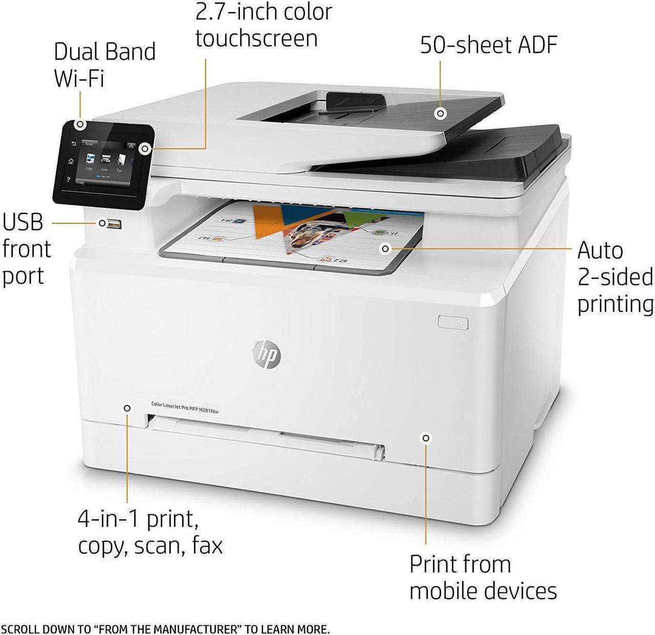 Alt view image 3 of 3 - HP LaserJet Pro M281fdw All in One Wireless Color Laser Printer (T6B82A)
