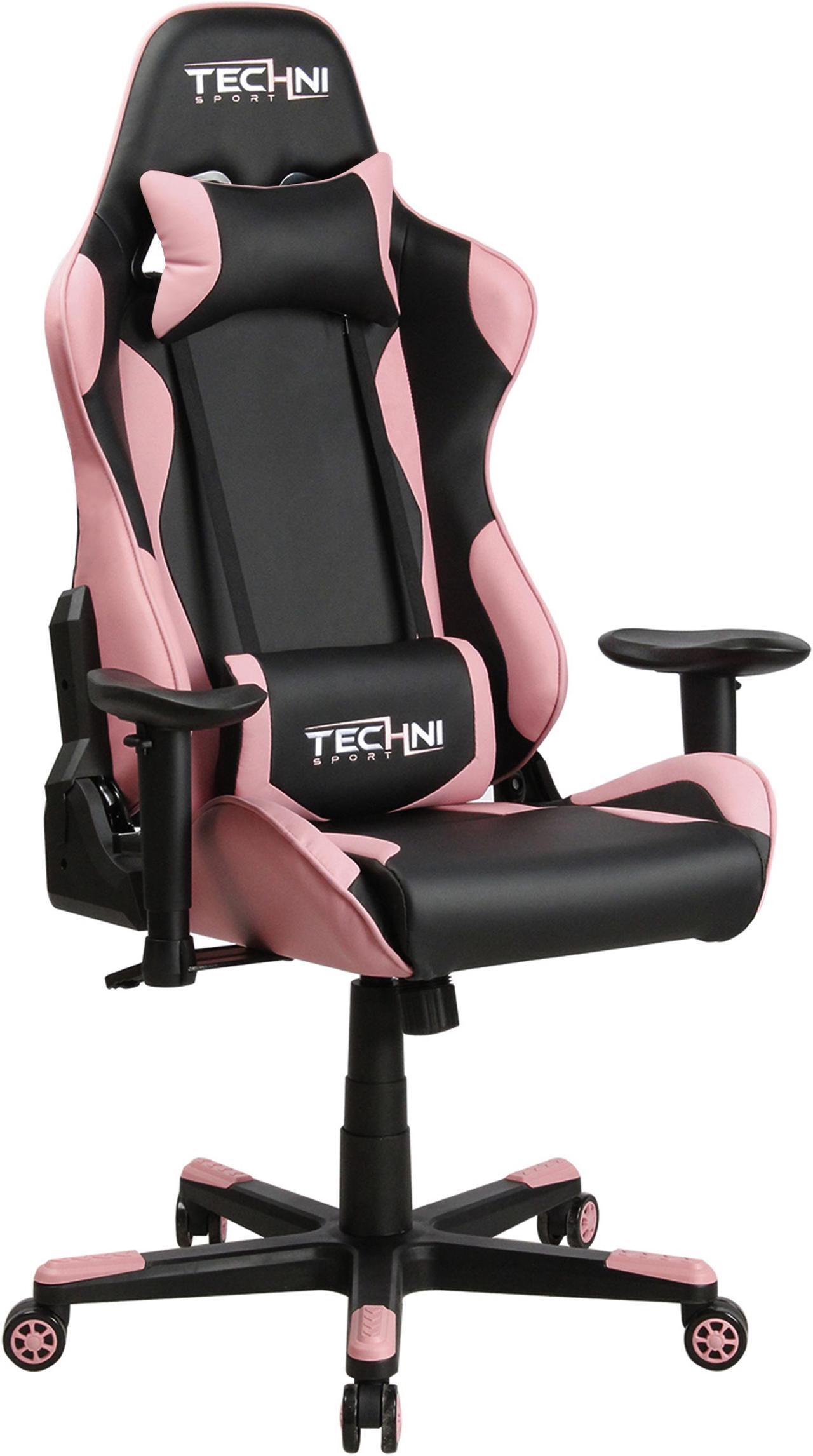 Alt view image 2 of 20 - Techni Sport TS43 High Back Racing Chair with Padded Arms, PC Gaming Chair with Height and Tilt Adjustment, Pink