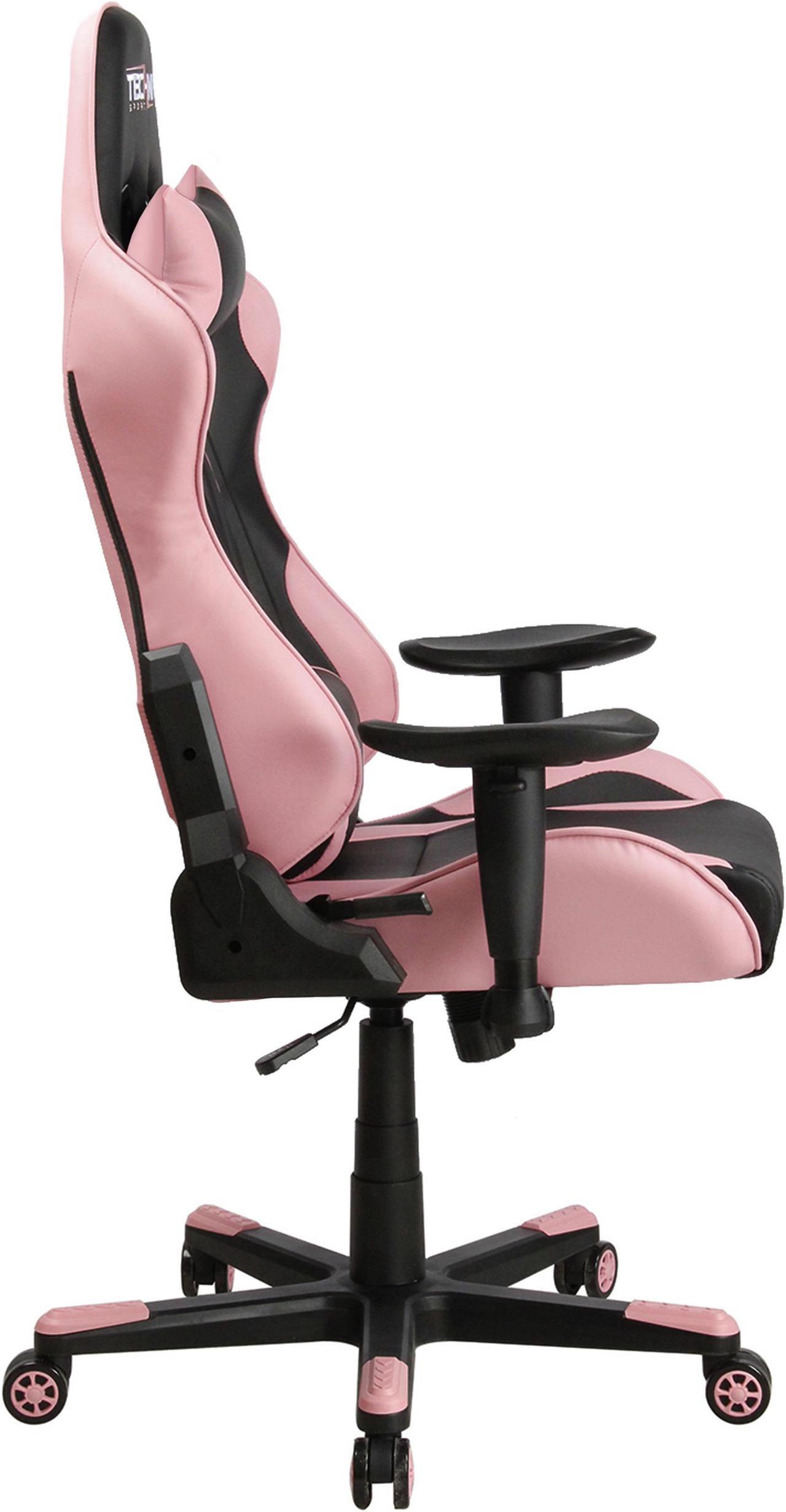 Alt view image 3 of 20 - Techni Sport TS43 High Back Racing Chair with Padded Arms, PC Gaming Chair with Height and Tilt Adjustment, Pink