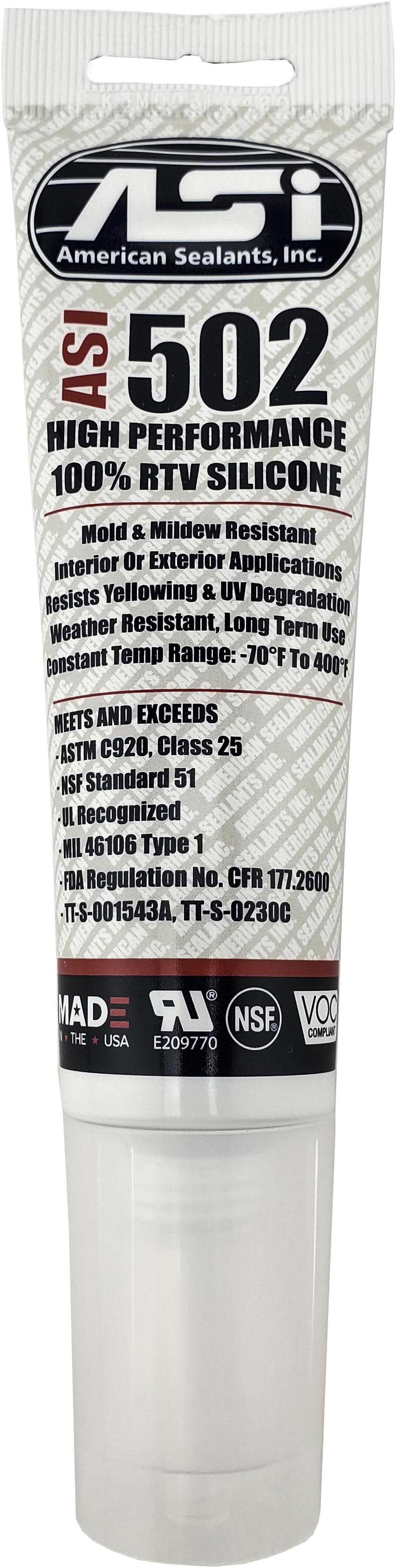 ASI 502 Clear Food Grade 100% RTV Silicone Sealant - 2.8 Oz Squeeze Tube