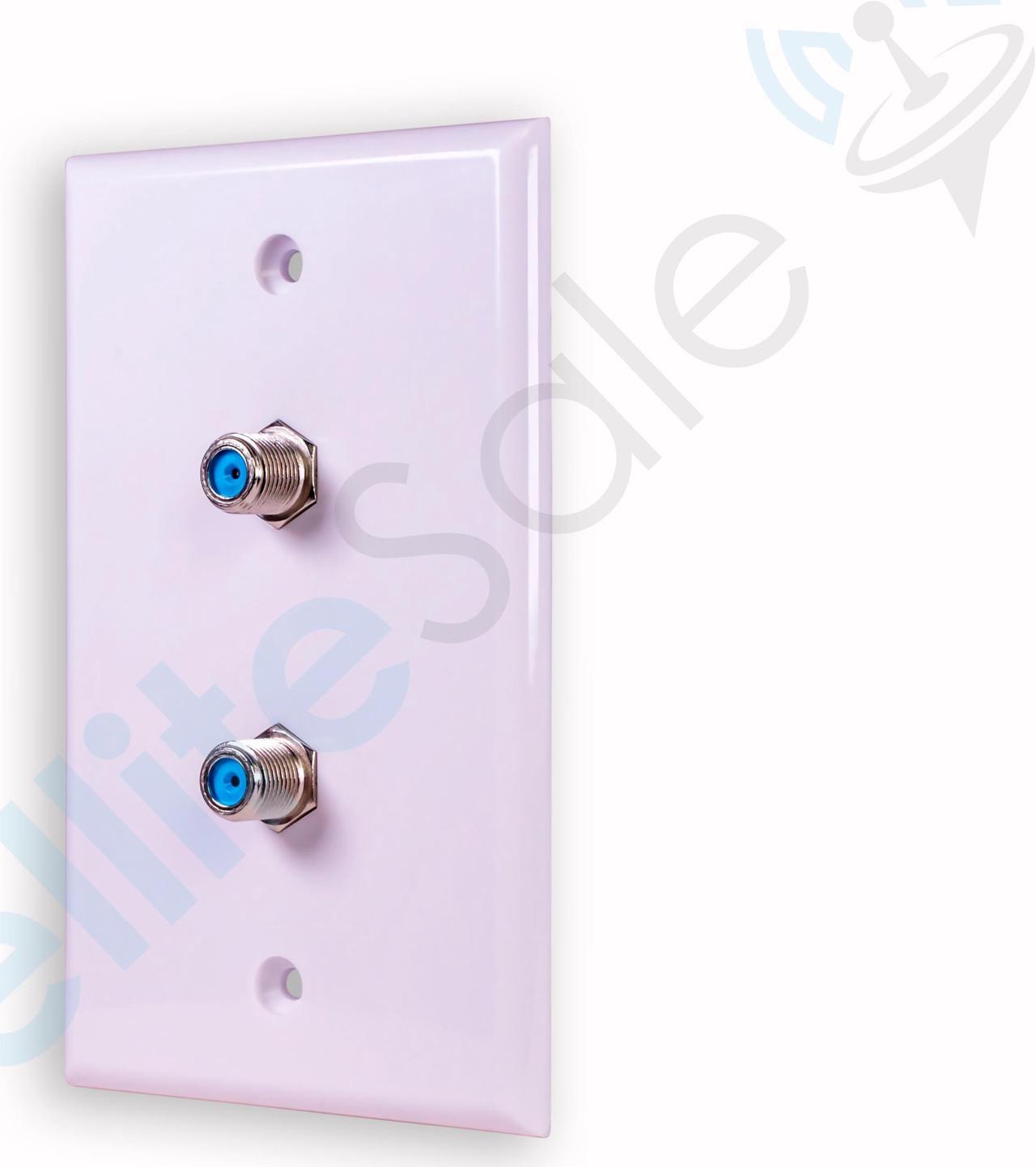 SatelliteSale Coaxial Dual Wall Plate Female to Female F-Type RG-6 2.4GHz Universal Connectors White With Screws and a Wall Bracket Included