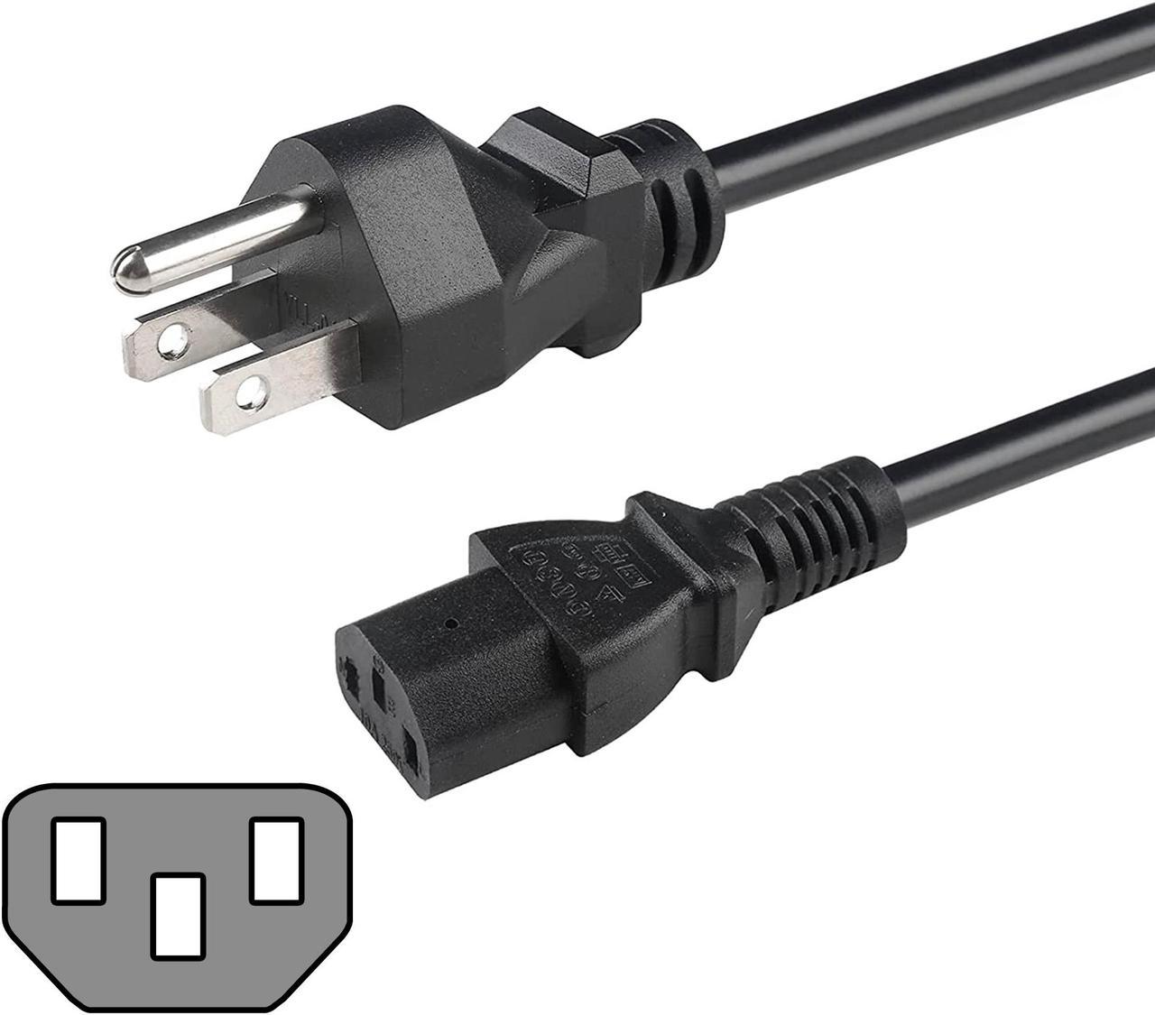 SatelliteSale Universal Heavy Duty Computer Power Cable Male NEMA 5-15P to Female IEC C13/C14 Universal Wire Black PVC Cord 6 feet