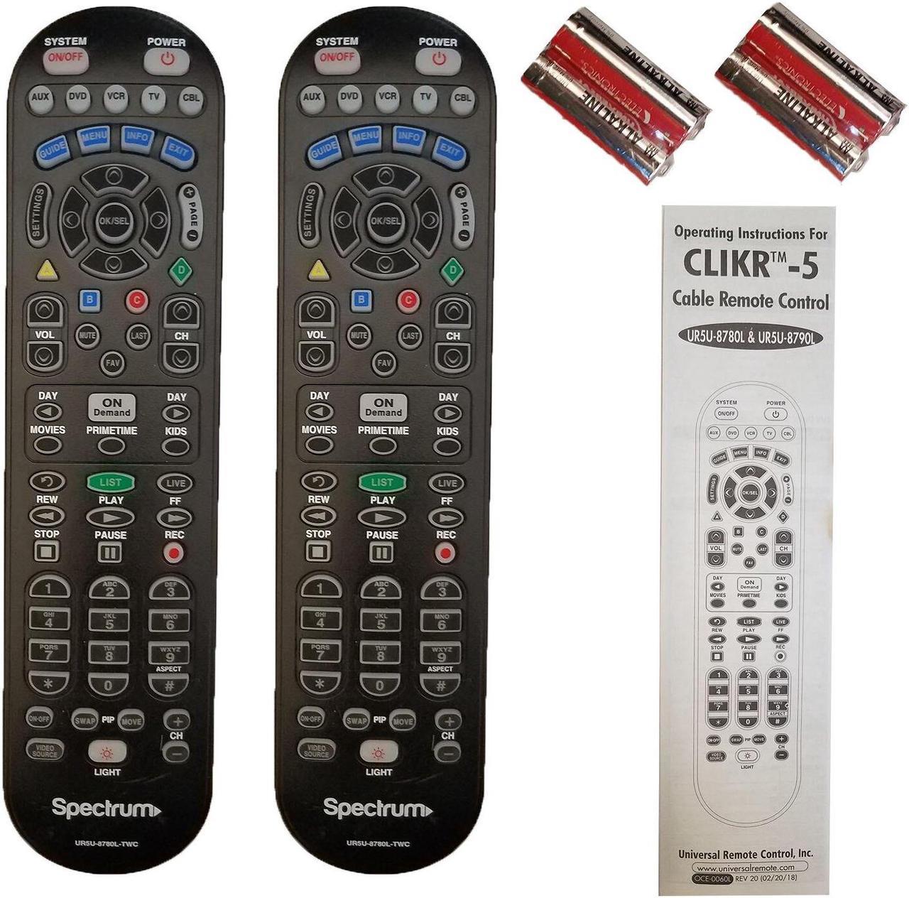 LOT OF 2 SPECTRUM (Time Warner) Cable TV Remote Controller CLIKR-5 UR5U-8780L