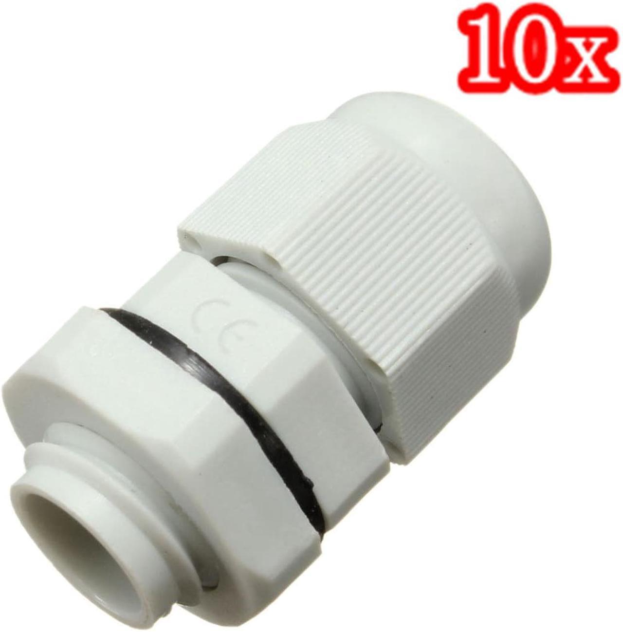 10Pcs M12x1.5 12mm Cable Gland Compression TRS Stuffing Gland Locknut Waterproof IP68 CE White Plastic Cable Gland Connector