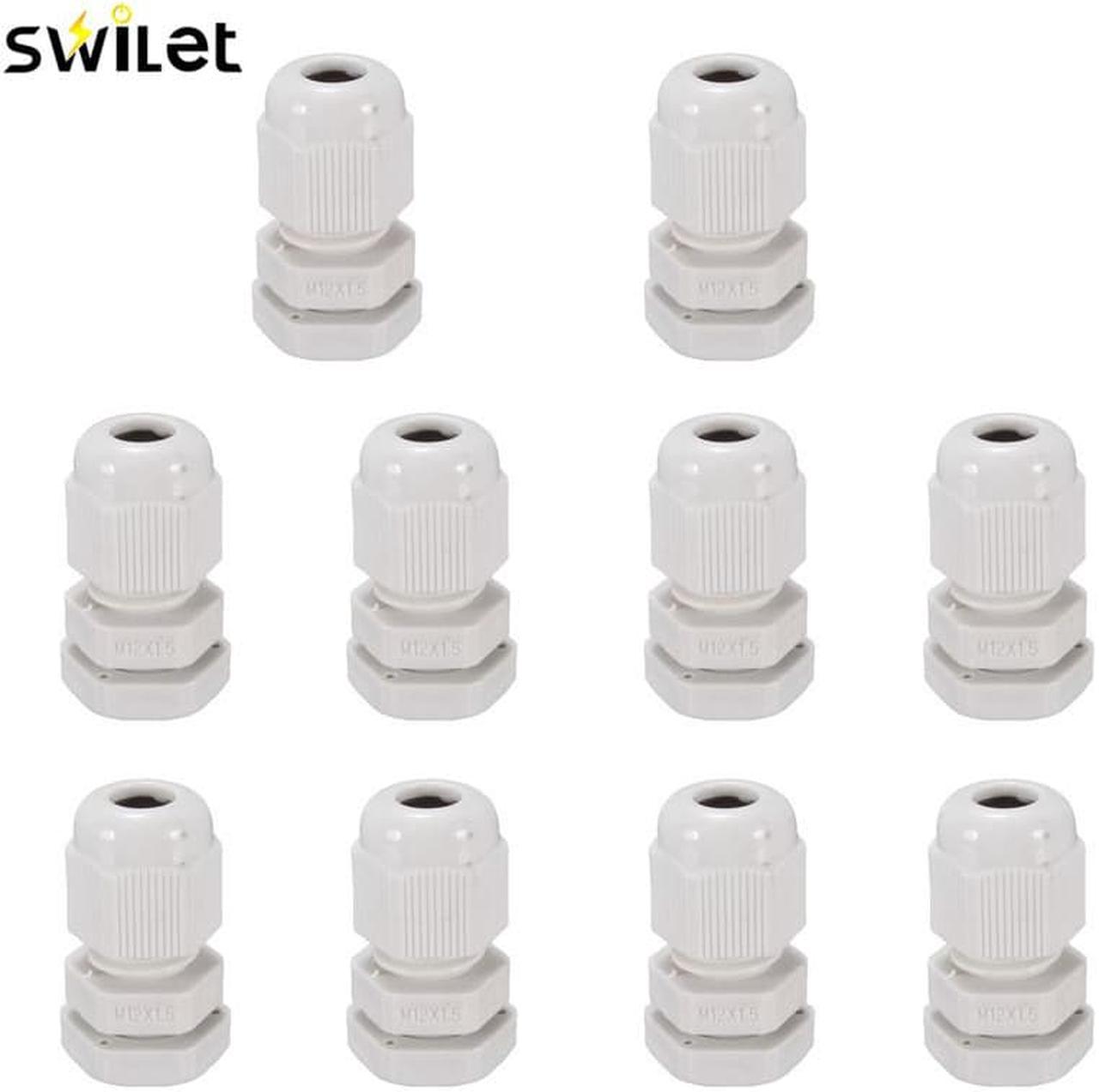 10pcs/lot 12mm Compression Cable Glands Black/White Waterproof IP68 M12 TRS Stuffing Gland