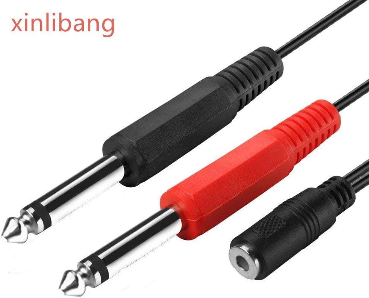 3.5mm 1/8" TRS Stereo Female to 2 Dual 1/4 Inch 6.35mm Mono TS Male Y Splitter Cable Wire 0.2M (1pcs)