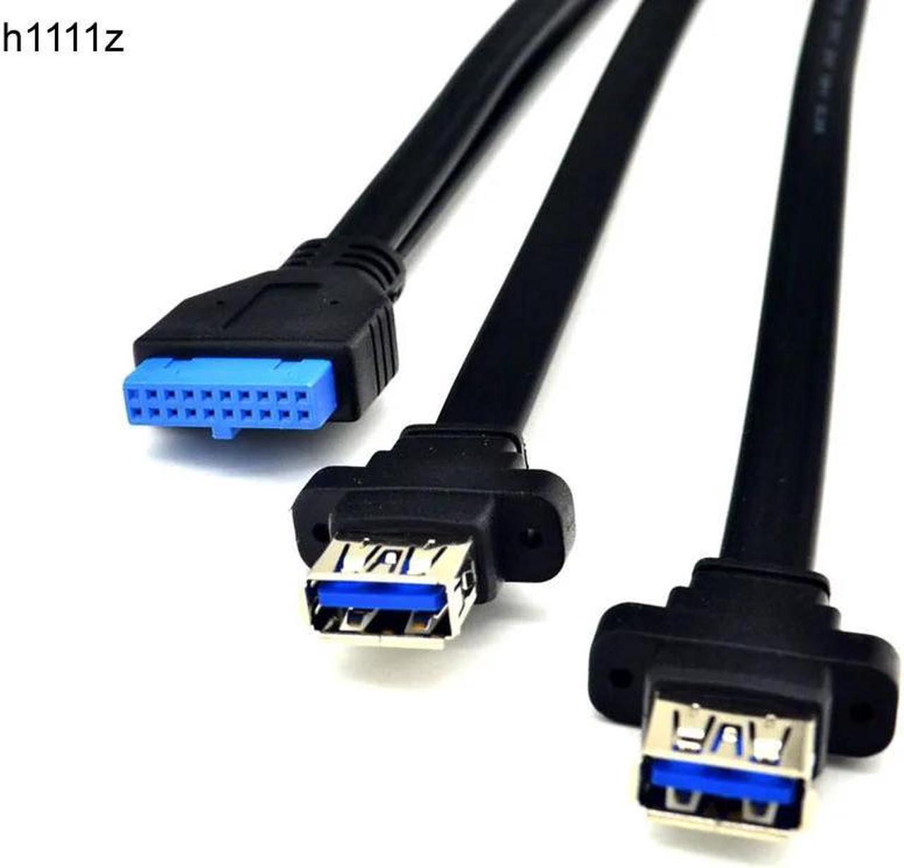 USB 3.0 Cable USB HUB 2x USB 3.0 Male to Female 19Pin Header USB3.0 Extension Cable with Screw Panel Mount for Desktops Computer