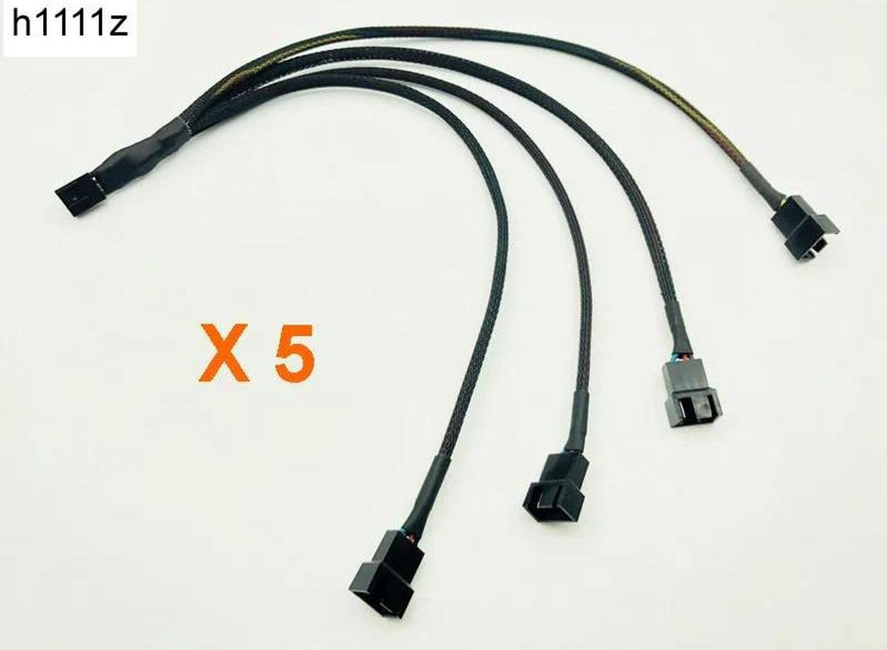 5PCS 30cm Black Braid Cable Splitter One 4 Pin Female Connector Splits to Four 4pin Male Connectors for PWM 3/4 Pin Computer Fan